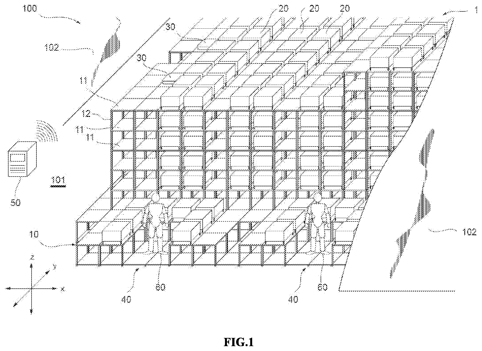 Patent US12552033 Figure 1 – Automated storage and retrieval system