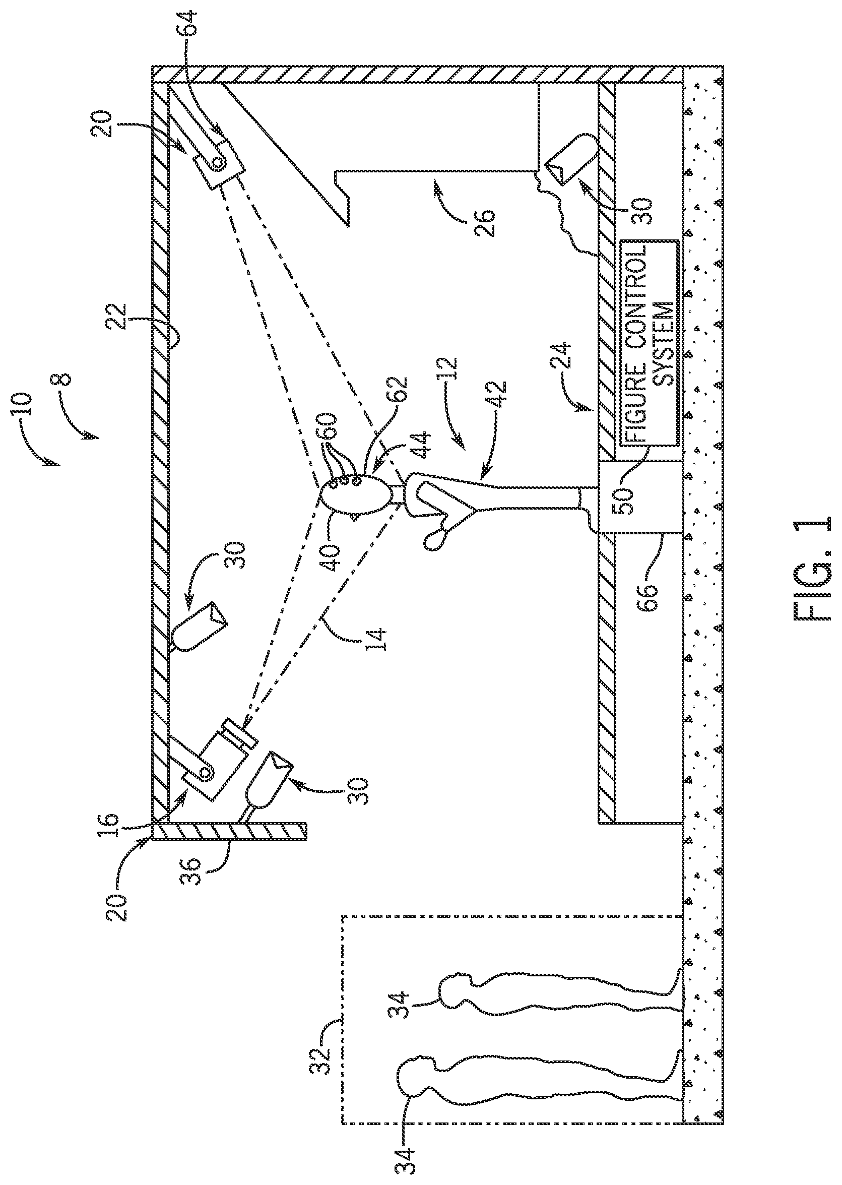 Patent US12552044 Figure 1 – Systems and methods for optical performance captured animated figure with real-time reactive projected media