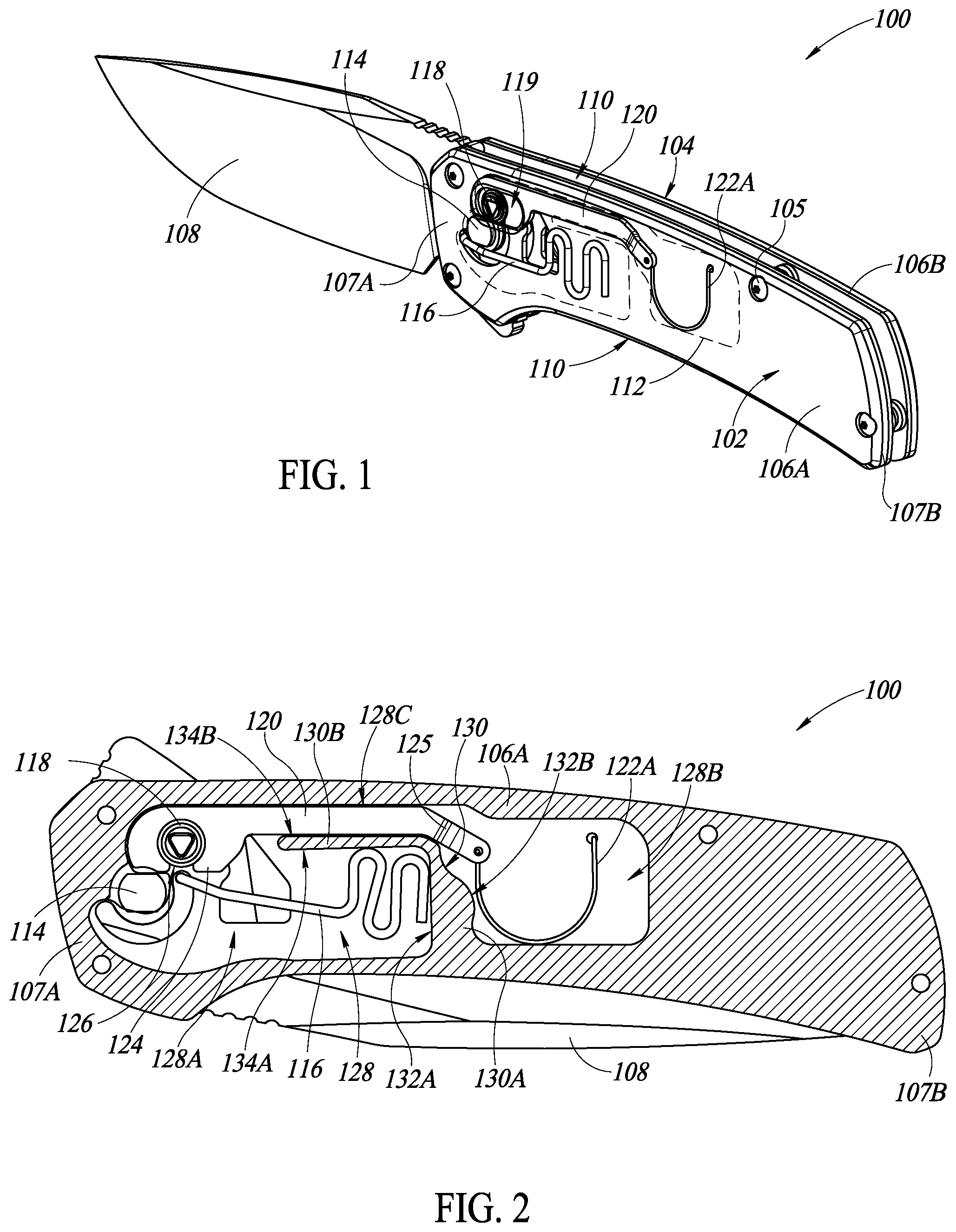 Patent US12552054 Figure 1 – Assisted opening and closing knife with lock