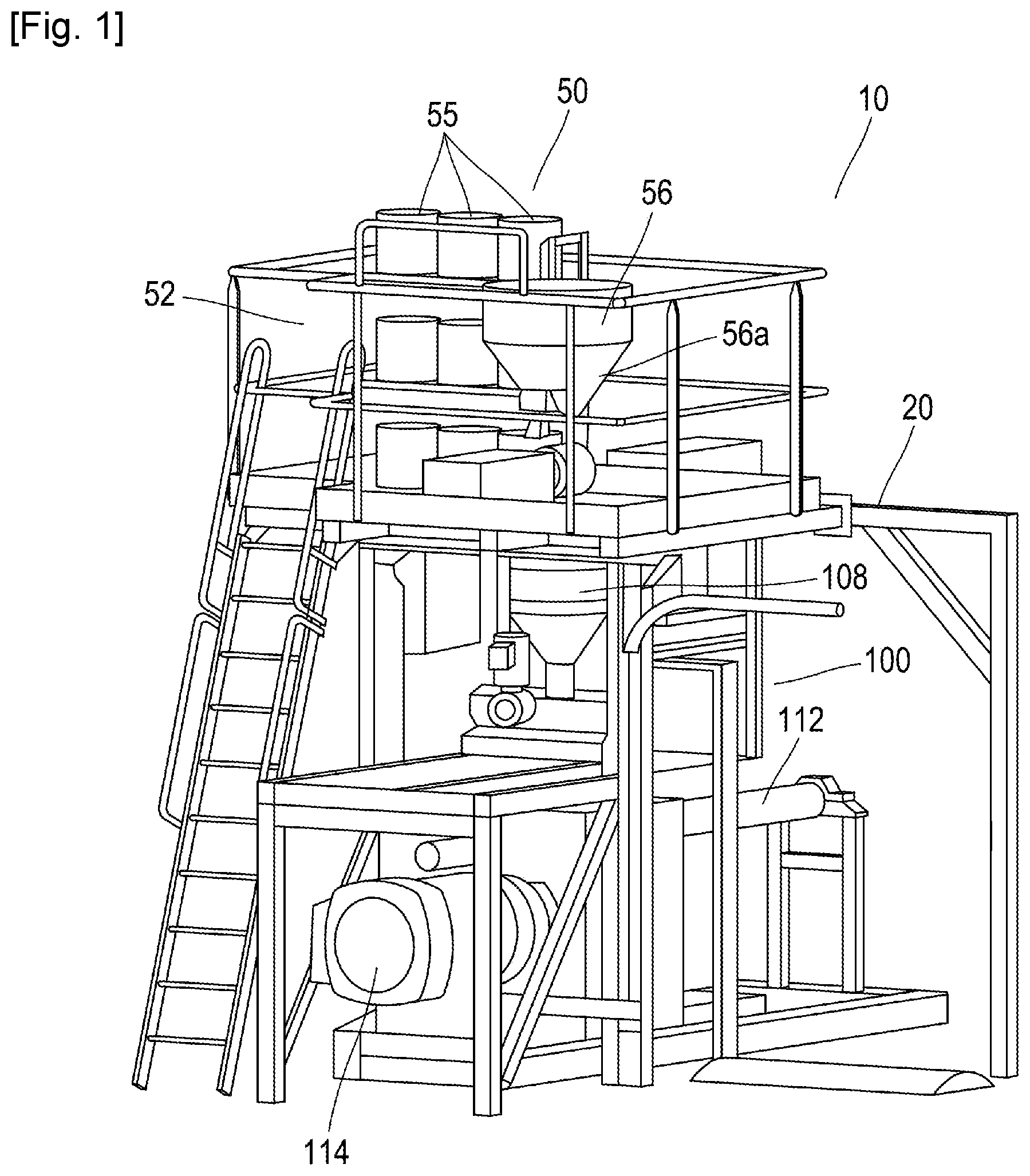 Patent US12552071 Figure 1 – Quality verification system for measurement of raw materials in continuous metering processes using calibration weights