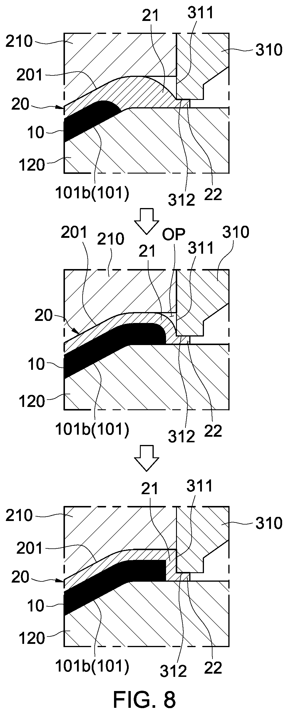Patent US12552076 Figure 8 – Apparatus and method for manufacturing skin-integrated interior materials