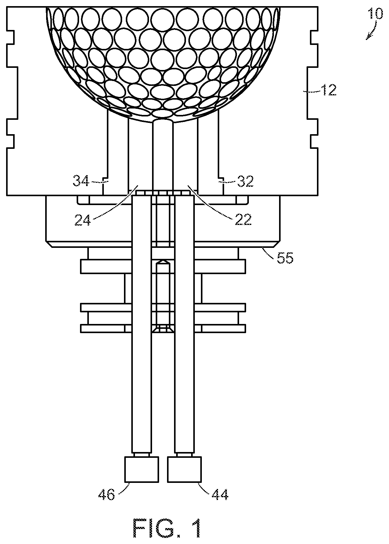 Patent US12552079 Figure 1 – Molds for molding golf balls incorporating a thermoplastic polyurethane cover