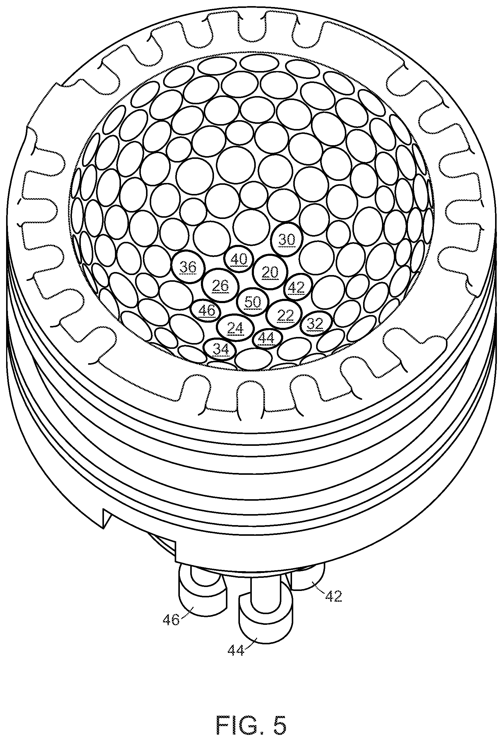 Patent US12552079 Figure 5 – Molds for molding golf balls incorporating a thermoplastic polyurethane cover