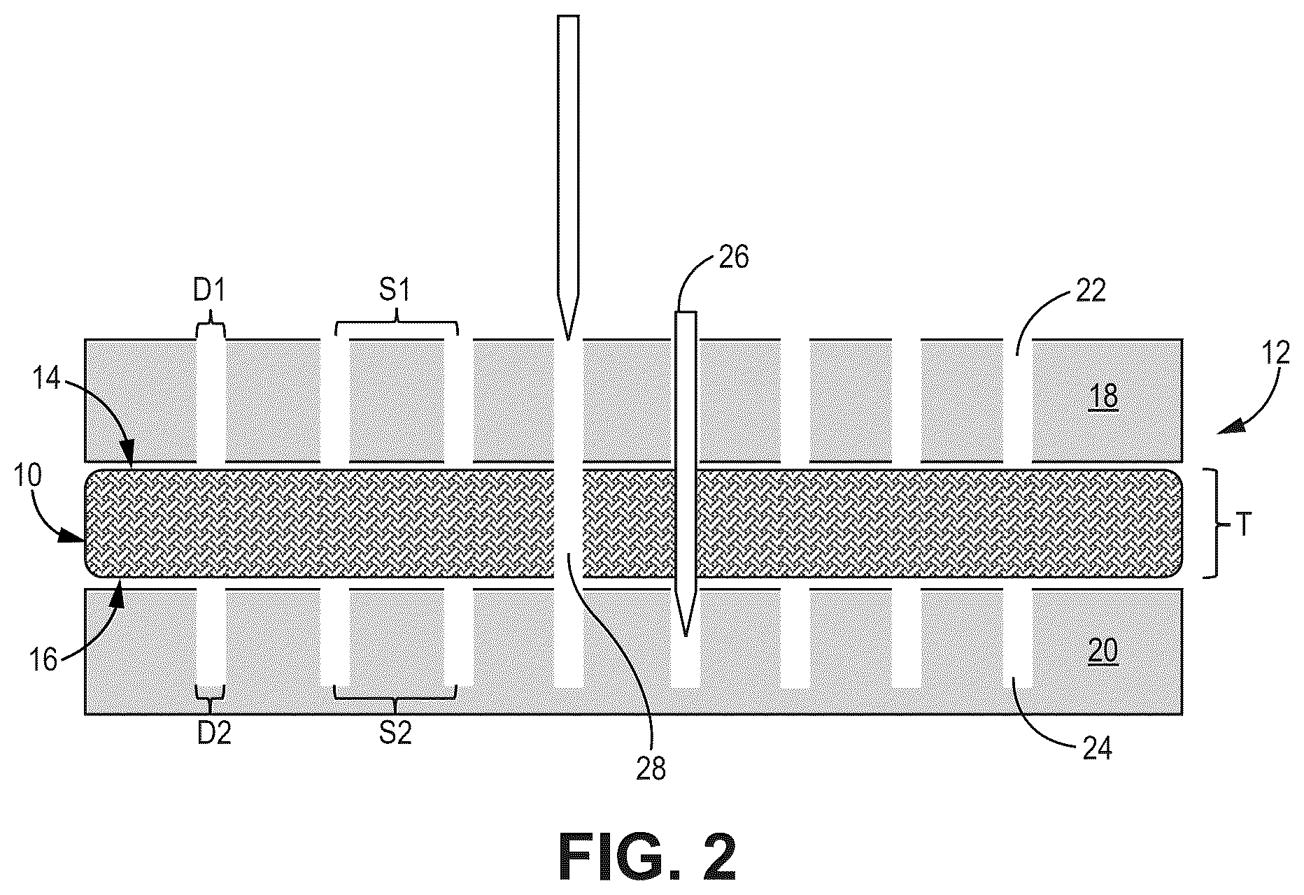 Patent US12552085 Figure 2 – Z-channeling into a preform via needle perforation in a stand-alone tool