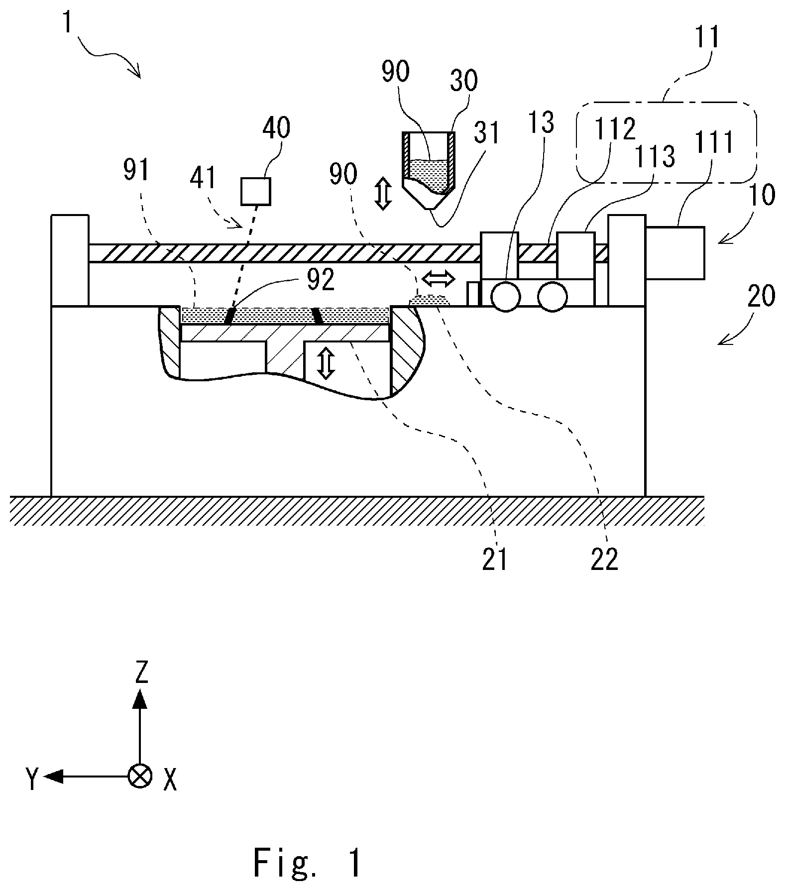 Patent US12552098 Figure 1 – Recoater and powder additive manufacturing apparatus