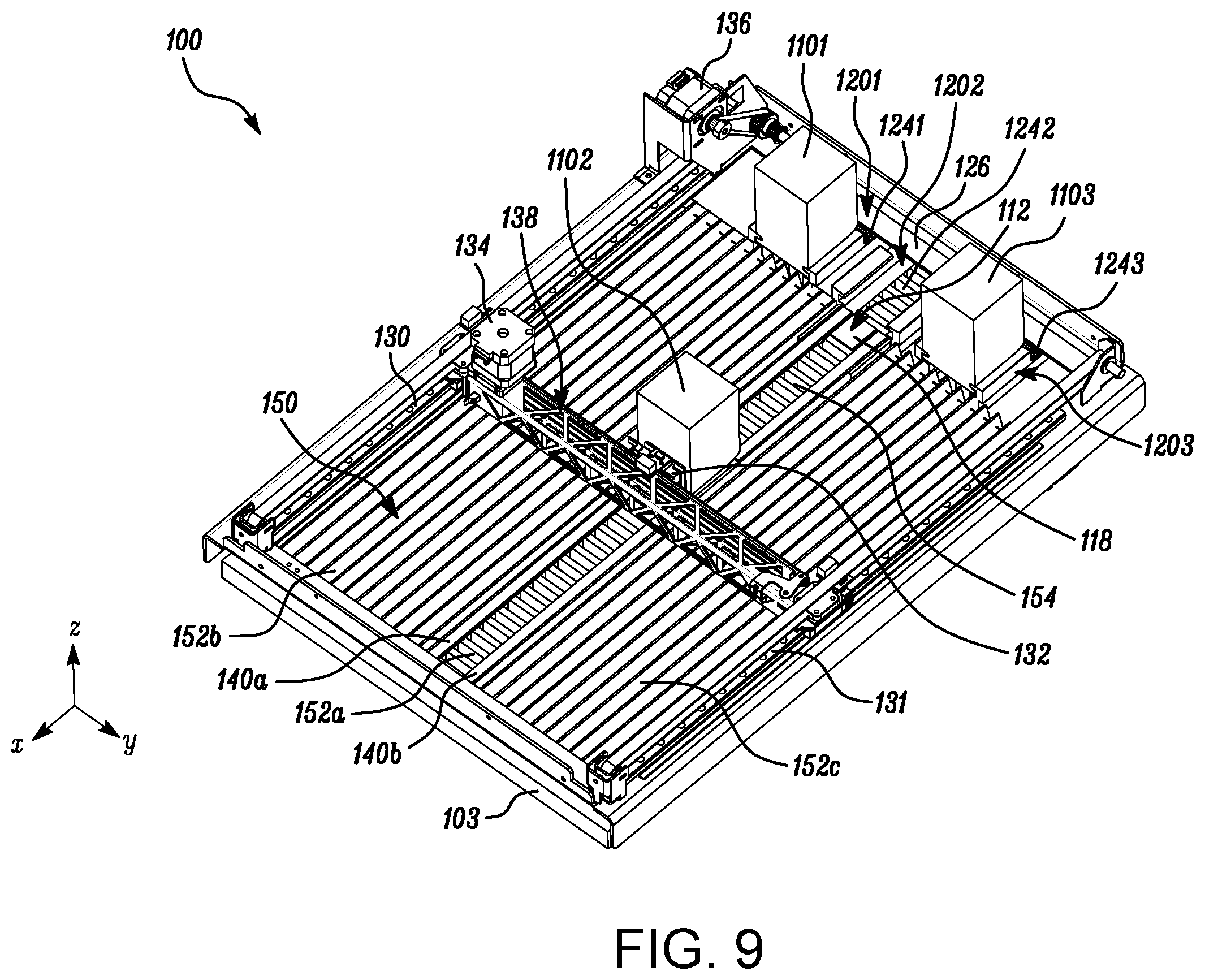 Patent US12552099 Figure 9 – Additive manufacturing system with a sealed build chamber