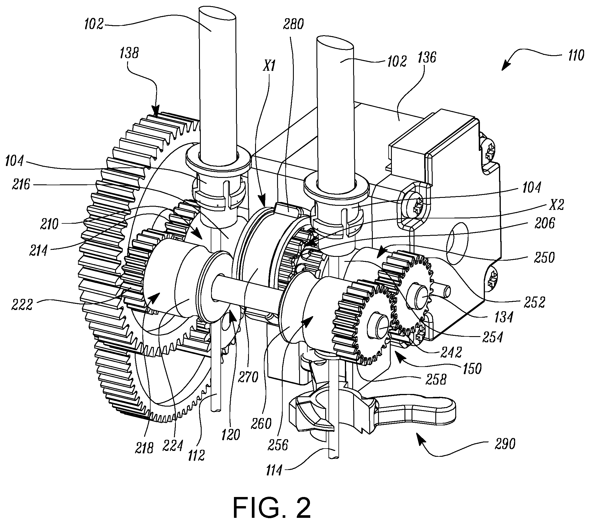 Patent US12552102 Figure 2 – Dual filament feeder assembly for an additive manufacturing system