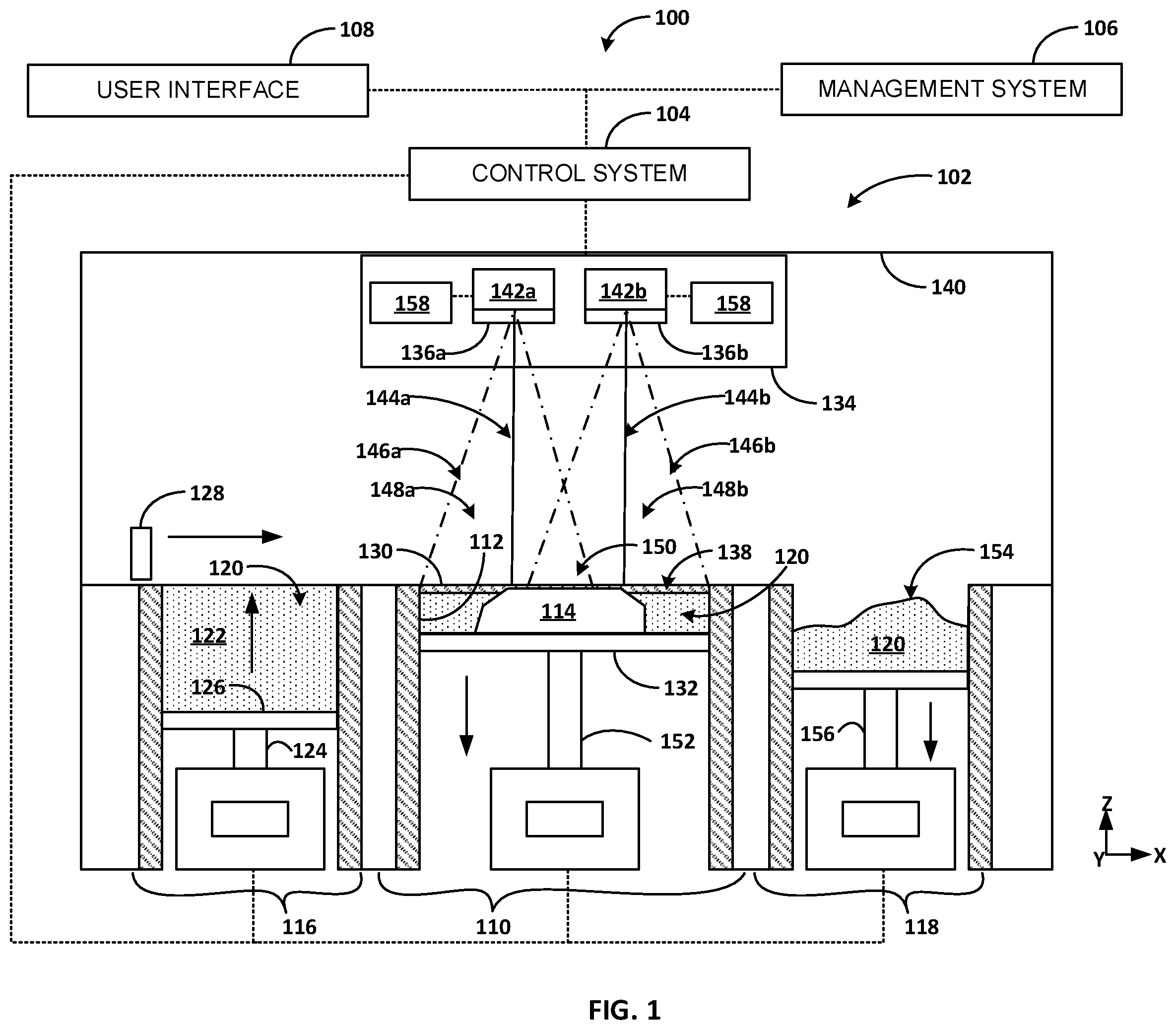 Patent US12552105 Figure 1 – Alignment of energy beams in additive manufacturing systems and machines