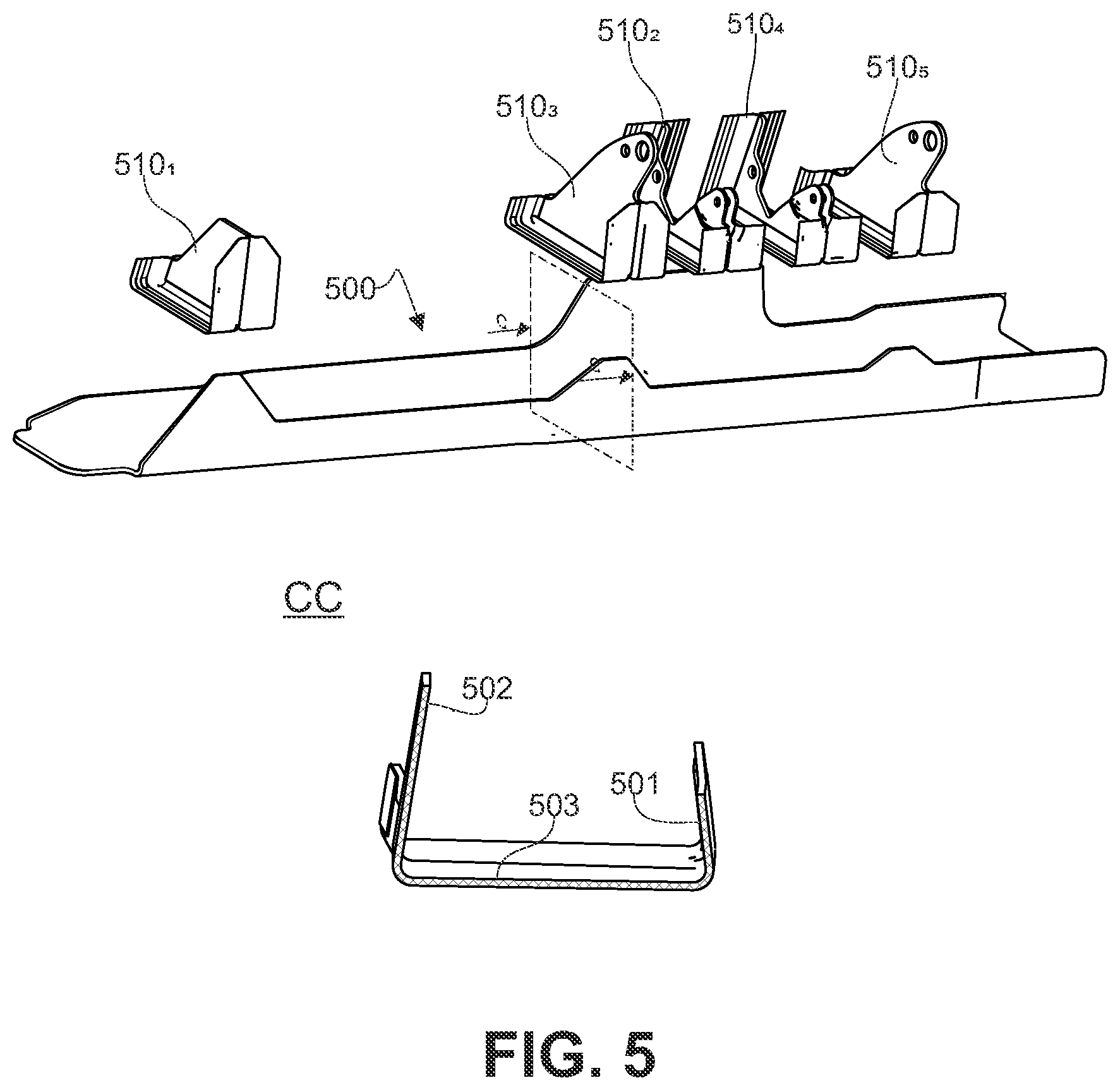 Patent US12552121 Figure 5 – Method for integrating a fitting between the wings of a profile