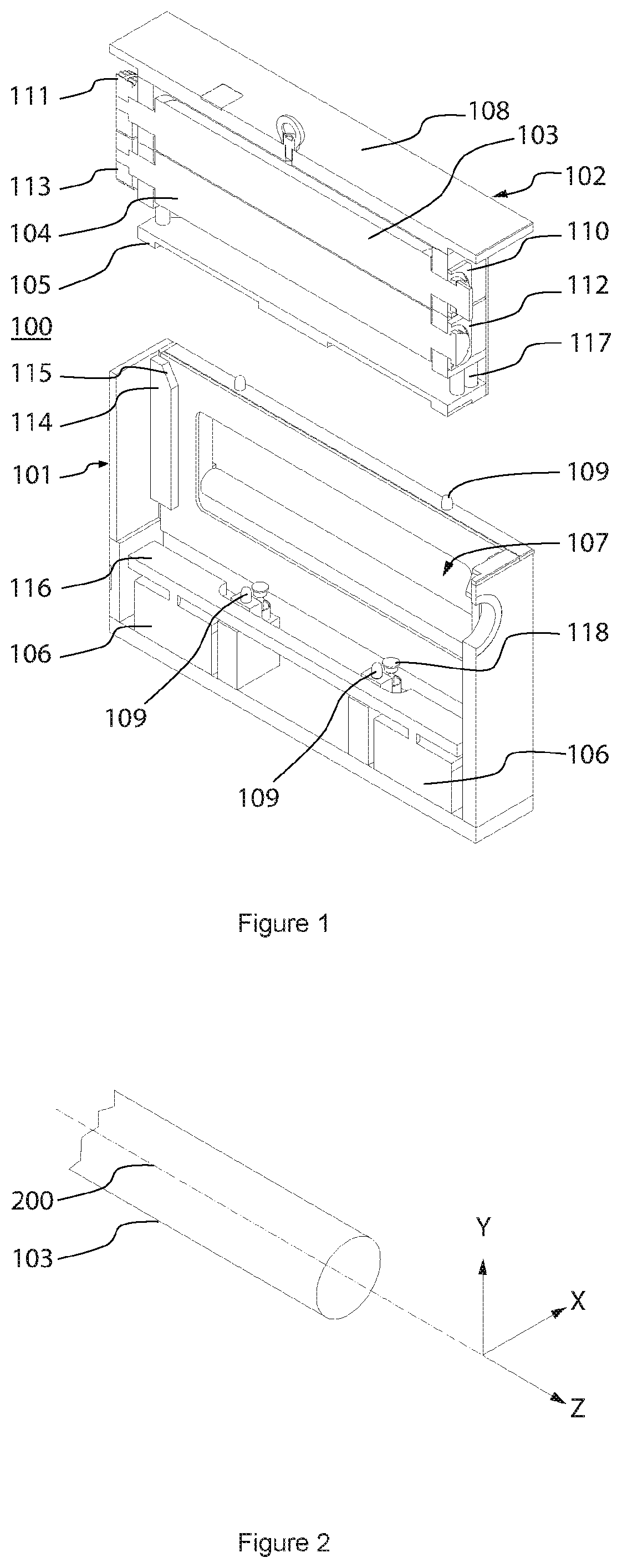 Patent US12552127 Figure 1 – Embossing system with embossing cassette