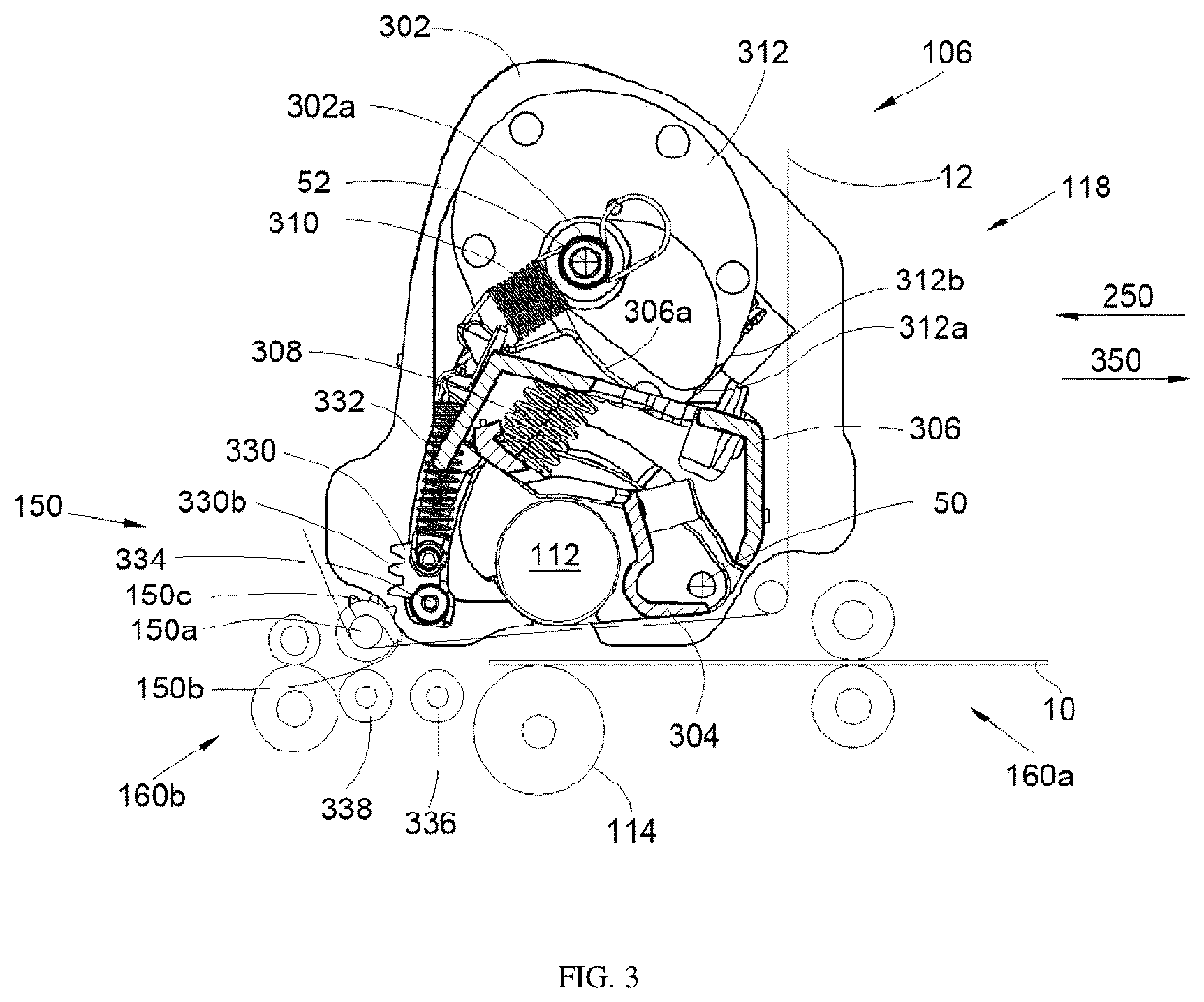 Patent US12552148 Figure 3 – Lamination module for a card processing machine including a system for assisting with peeling of a transfer film
