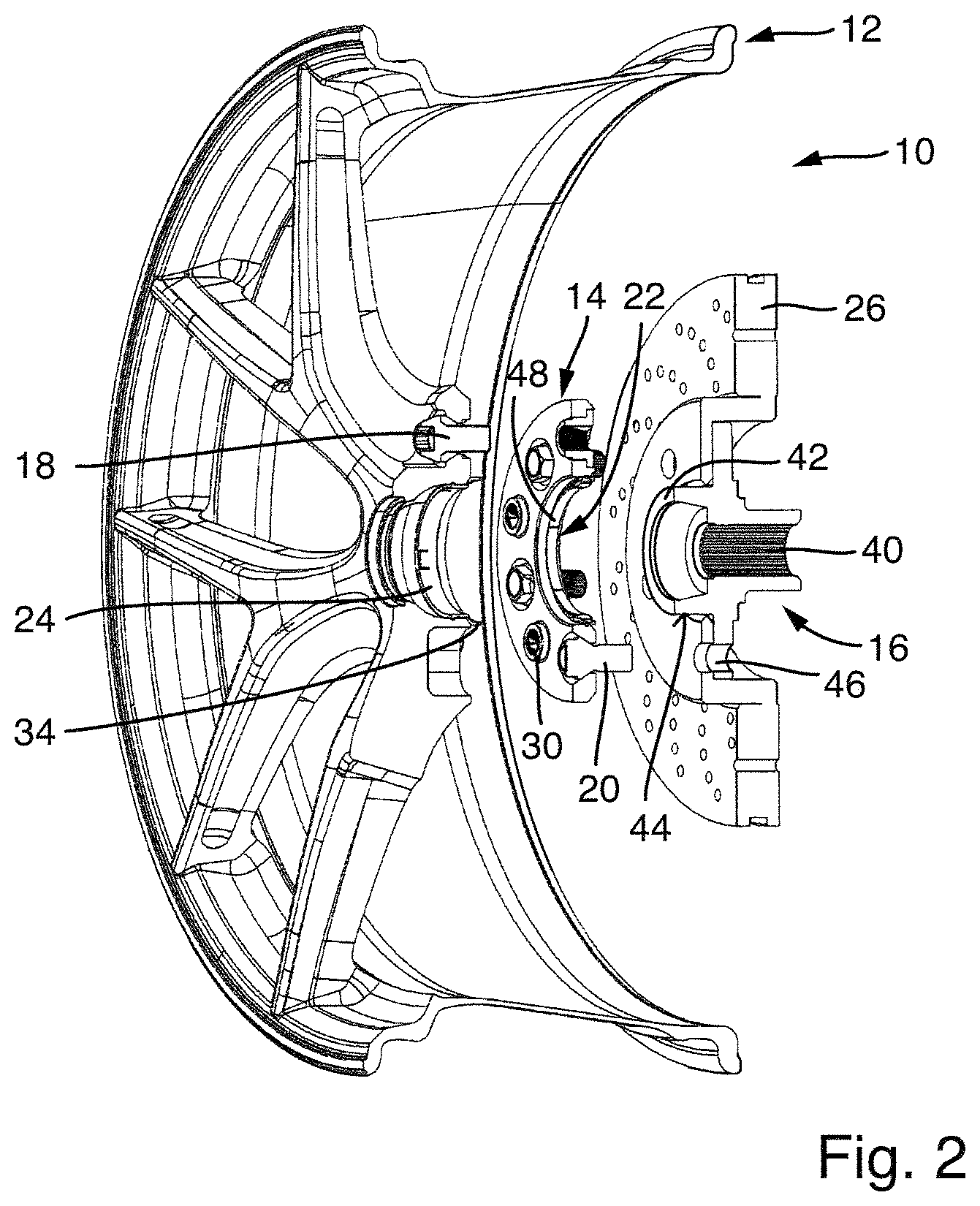 Patent US12552197 Figure 2 – Wheel system with an adapter disc