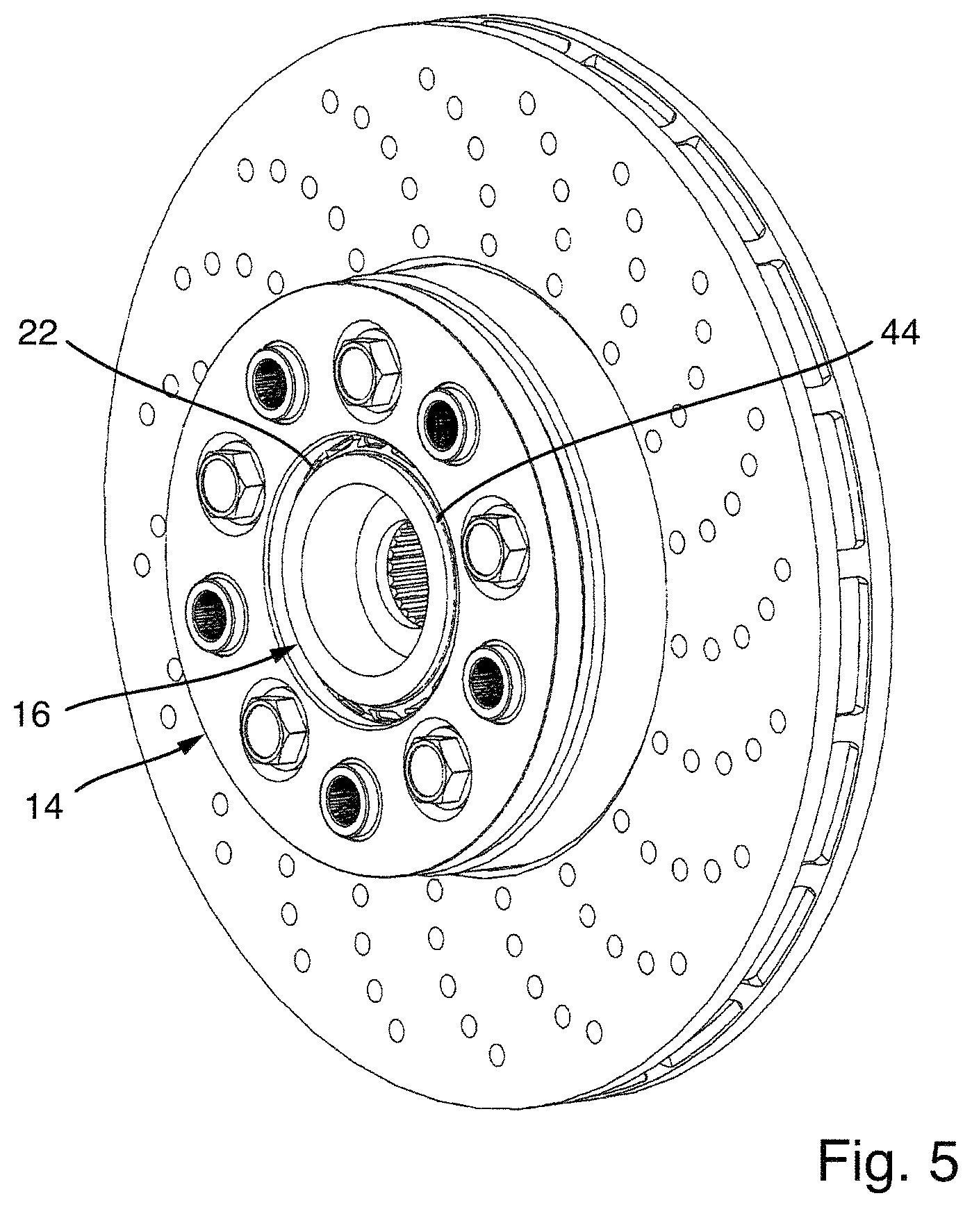 Patent US12552197 Figure 5 – Wheel system with an adapter disc