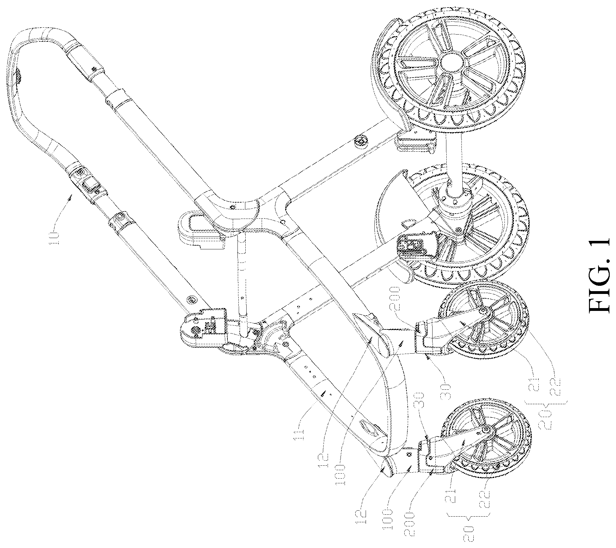 Patent US12552199 Figure 1 – Wheel connecting structure and baby carrier