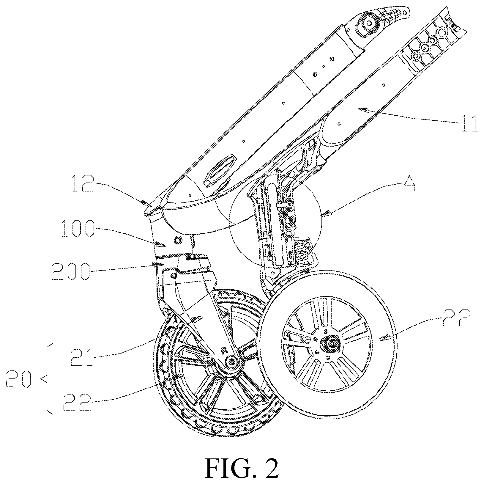 Patent US12552199 Figure 2 – Wheel connecting structure and baby carrier