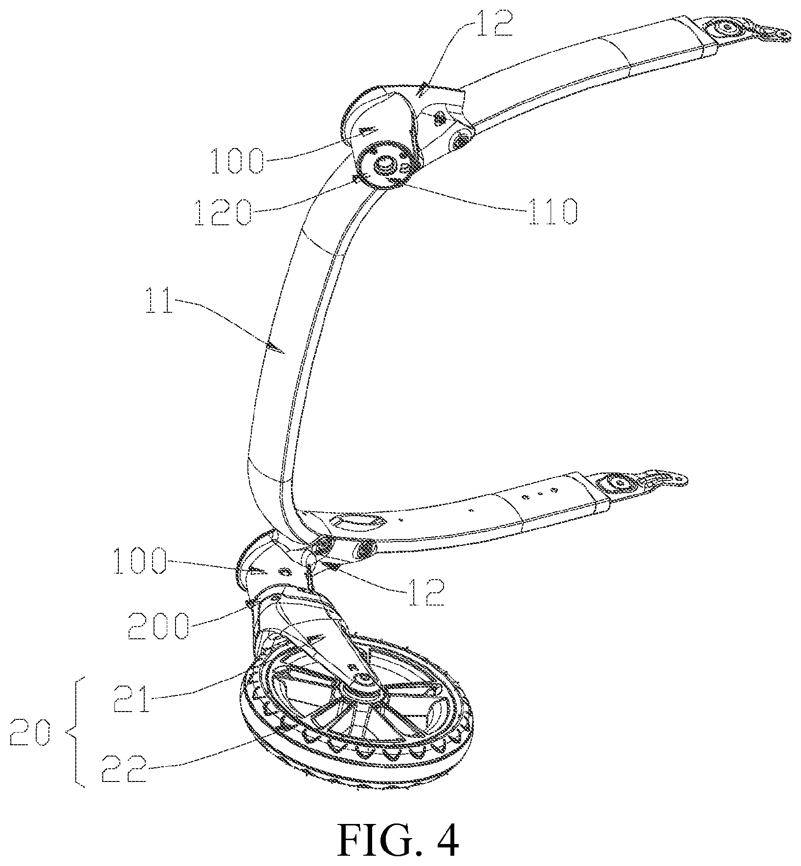 Patent US12552199 Figure 4 – Wheel connecting structure and baby carrier