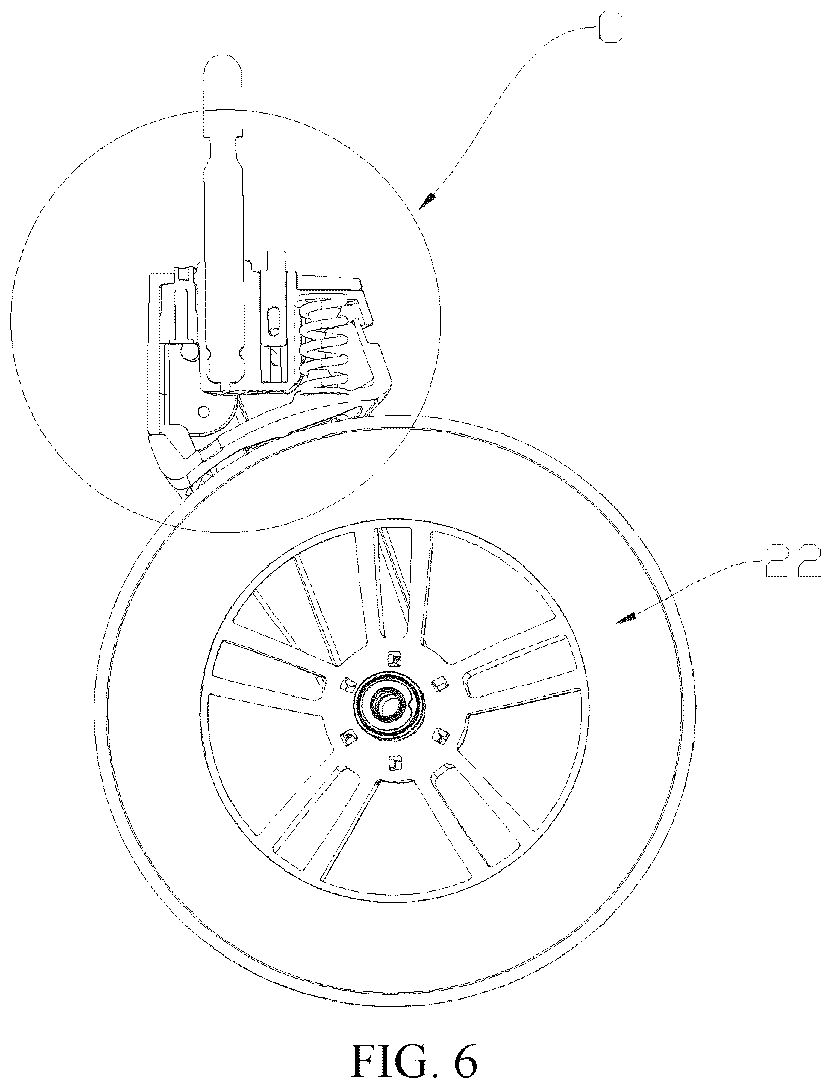 Patent US12552199 Figure 6 – Wheel connecting structure and baby carrier
