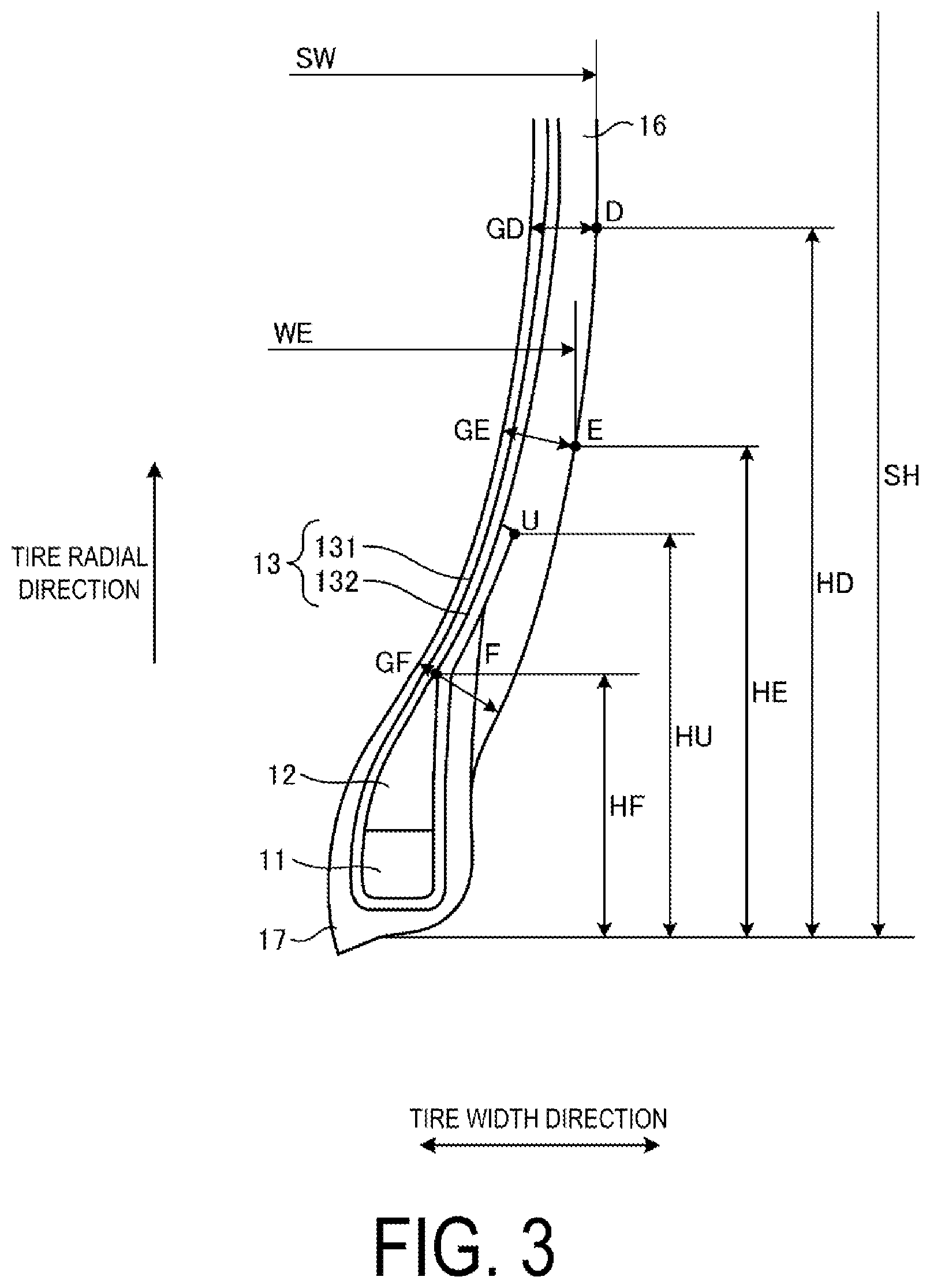 Patent US12552200 Figure 3 – Tire with specified profile