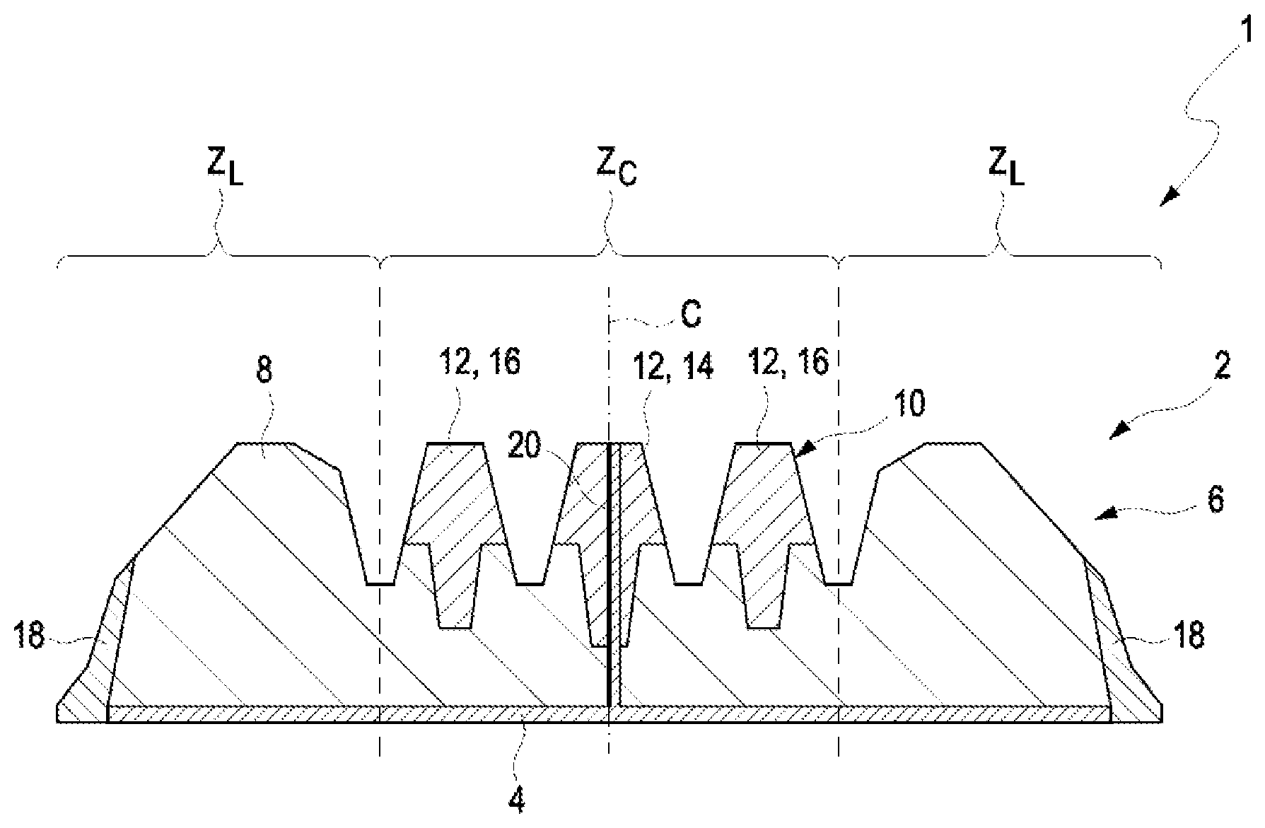 Patent US12552201 Figure 1 – Pneumatic tire