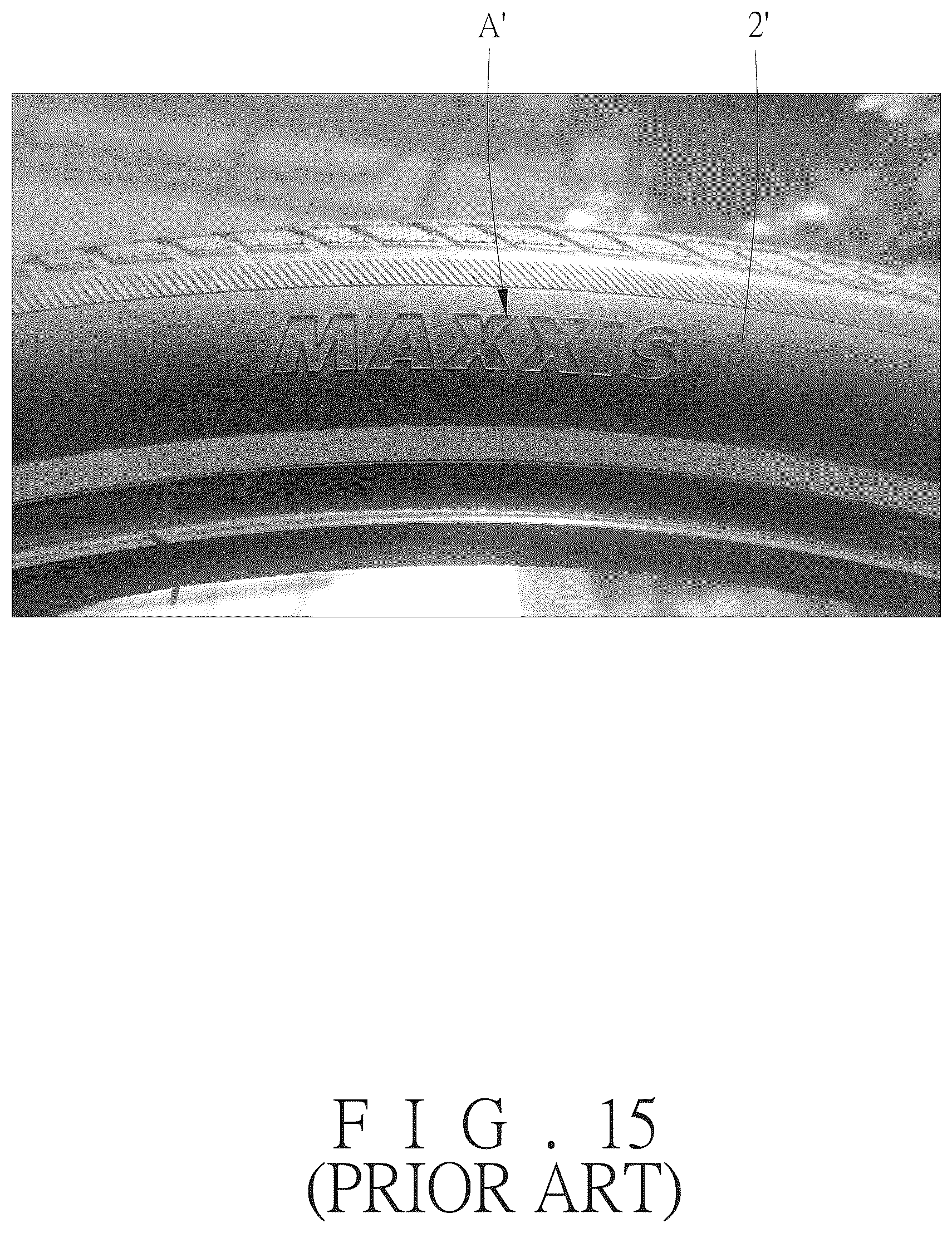 Patent US12552203 Figure 15 – Structure for enhancing sidewall marking contrast and tire with the same