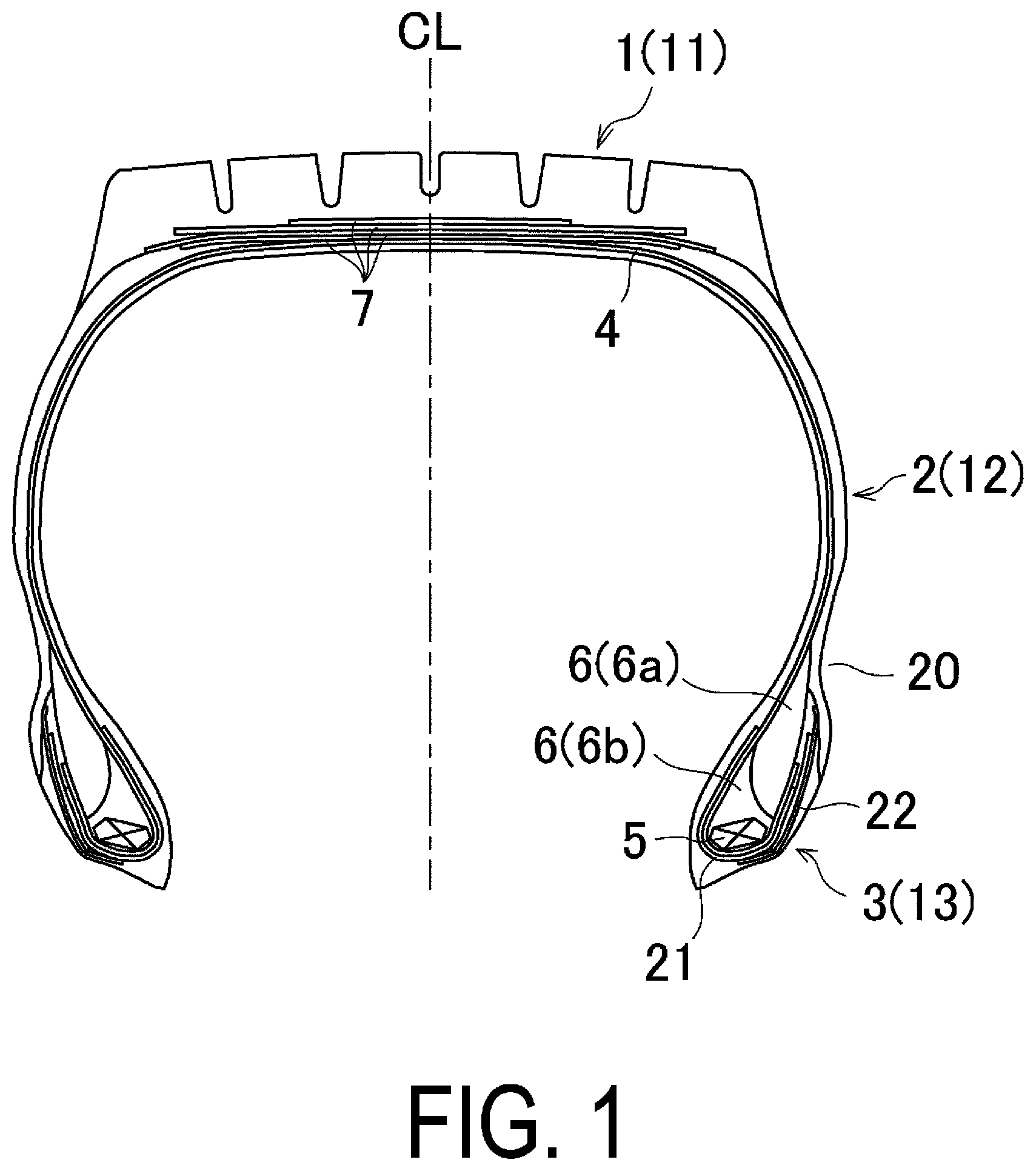 Patent US12552204 Figure 1 – Pneumatic tire