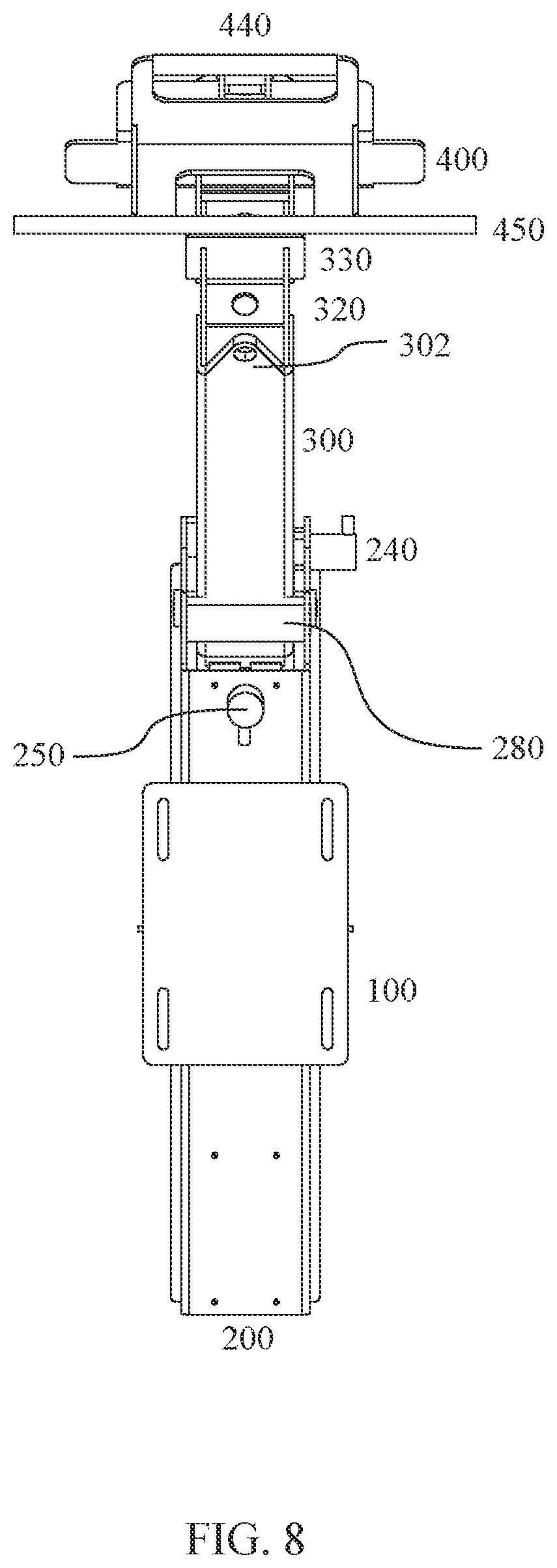 Patent US12552208 Figure 8 – Tow dolly mount apparatus