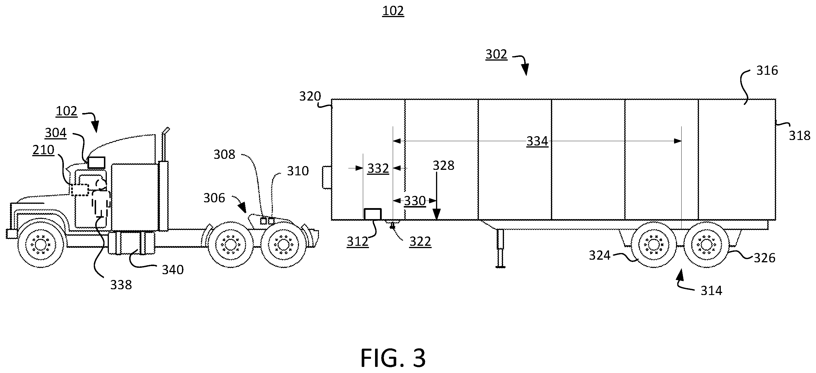 Patent US12552209 Figure 3 – Systems and methods of monitoring and control for trailer dynamics