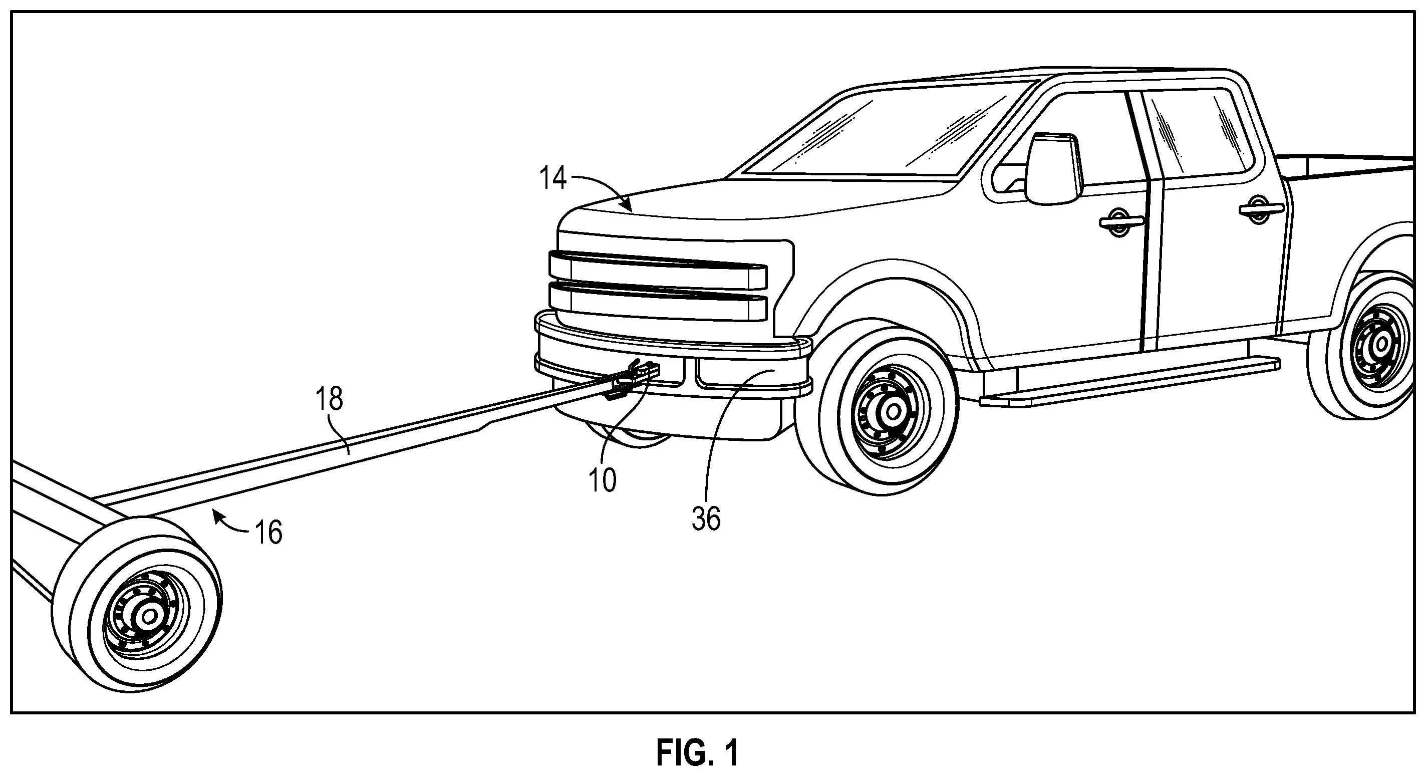 Patent US12552210 Figure 1 – Hitch assembly for vehicle front tow hook