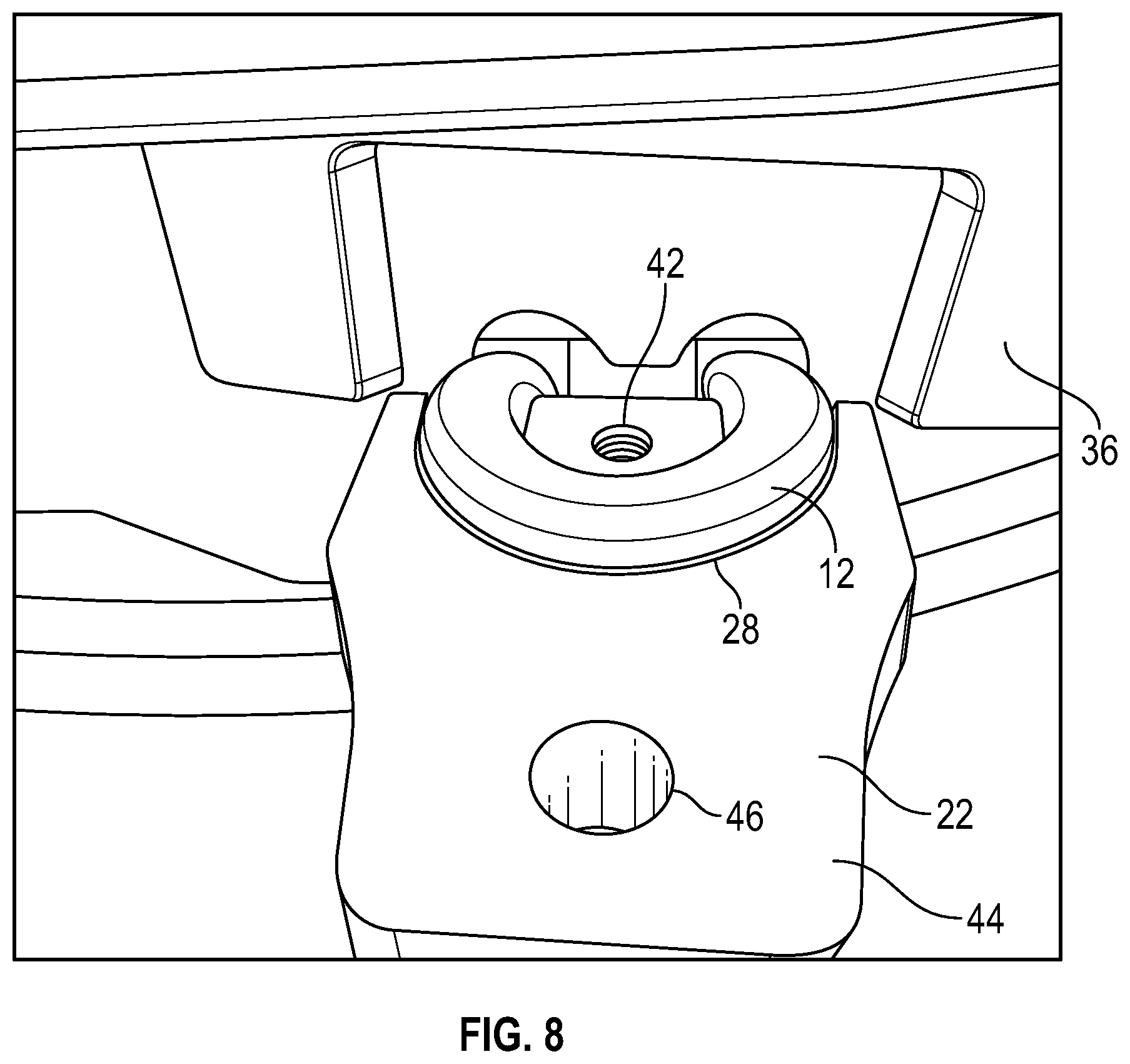 Patent US12552210 Figure 8 – Hitch assembly for vehicle front tow hook