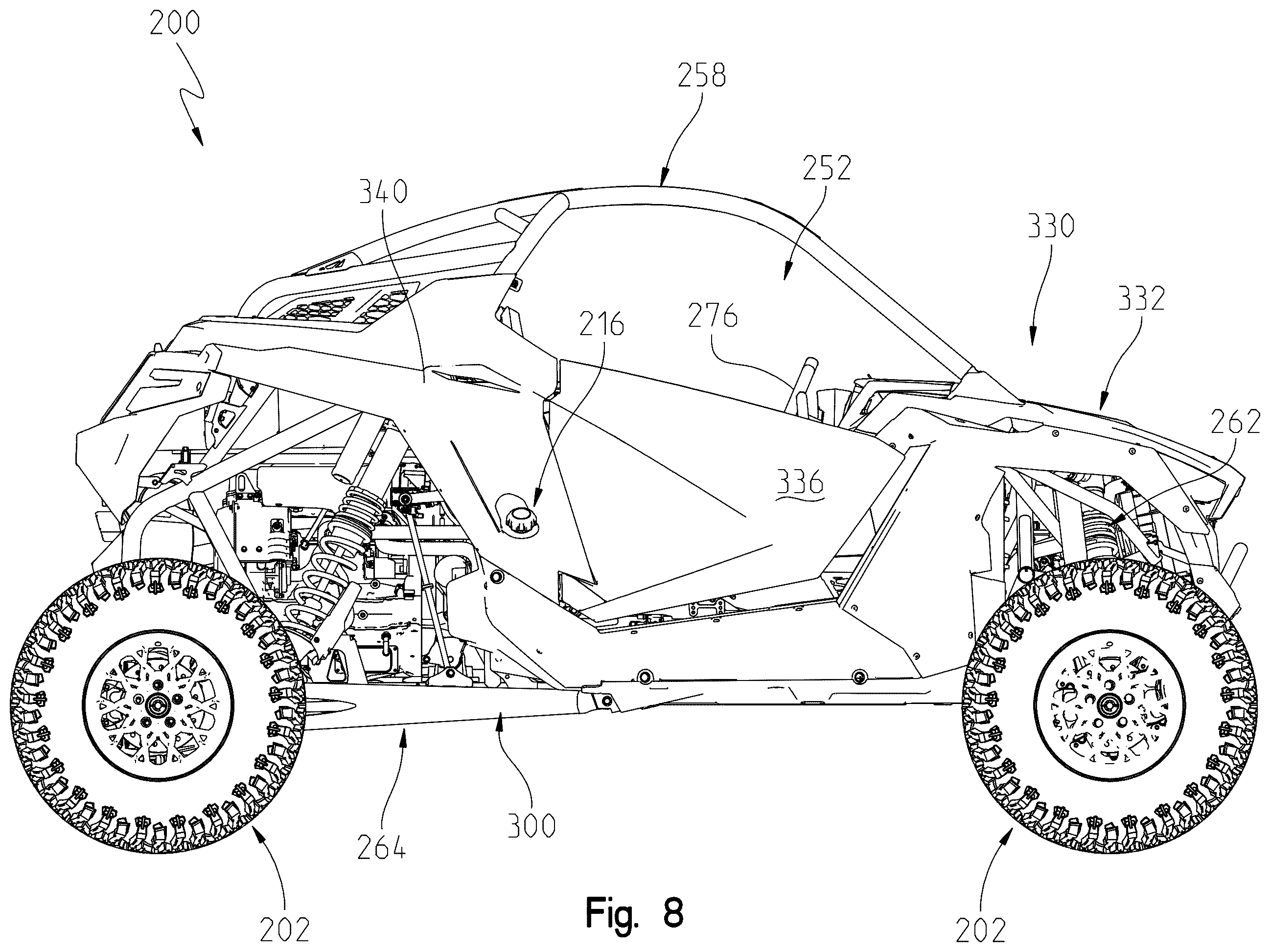 Patent US12552215 Figure 8 – Adjustable suspensions and vehicle operation for off-road recreational vehicles