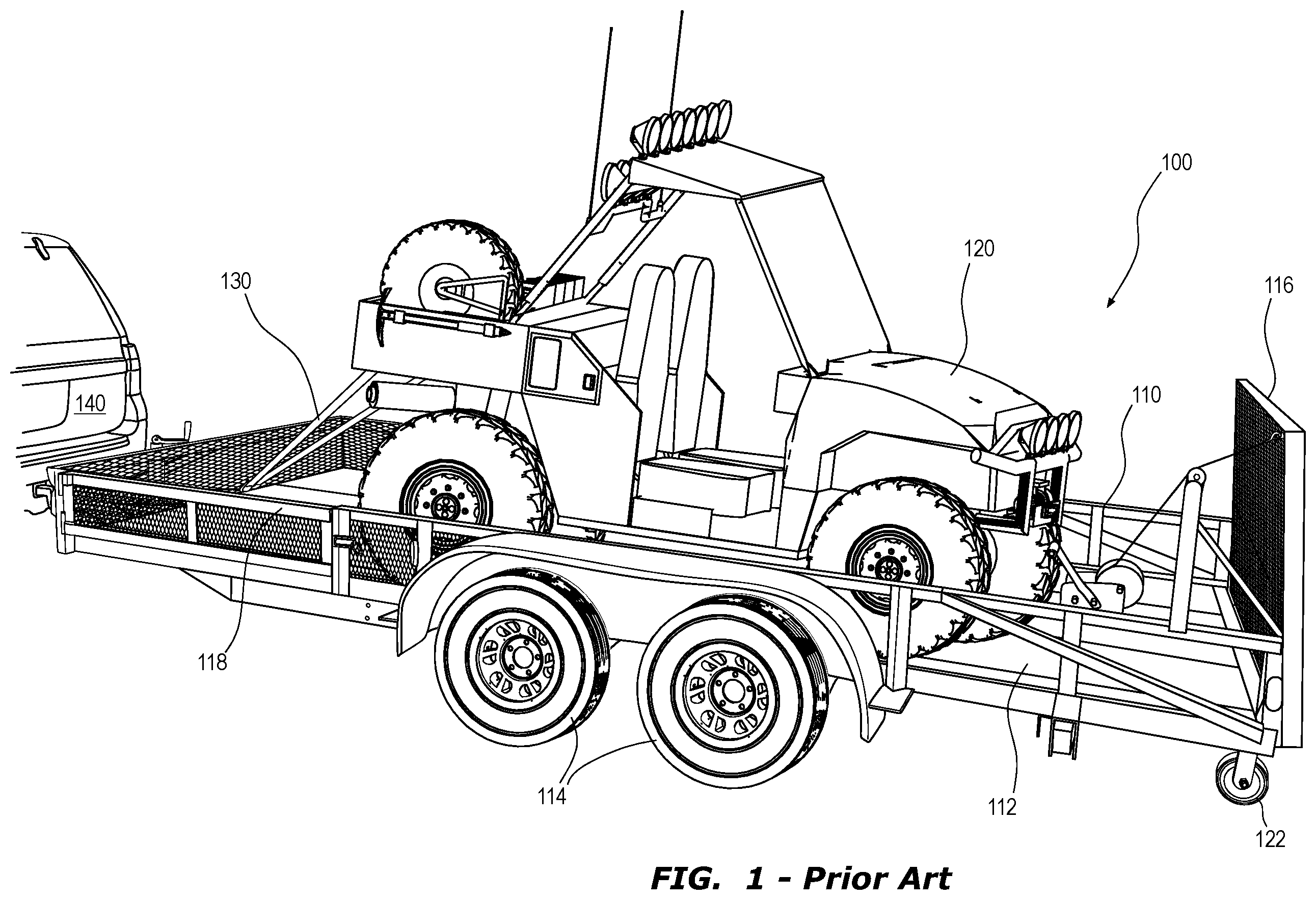 Patent US12552216 Figure 1 – Adjustable height single axle trailer