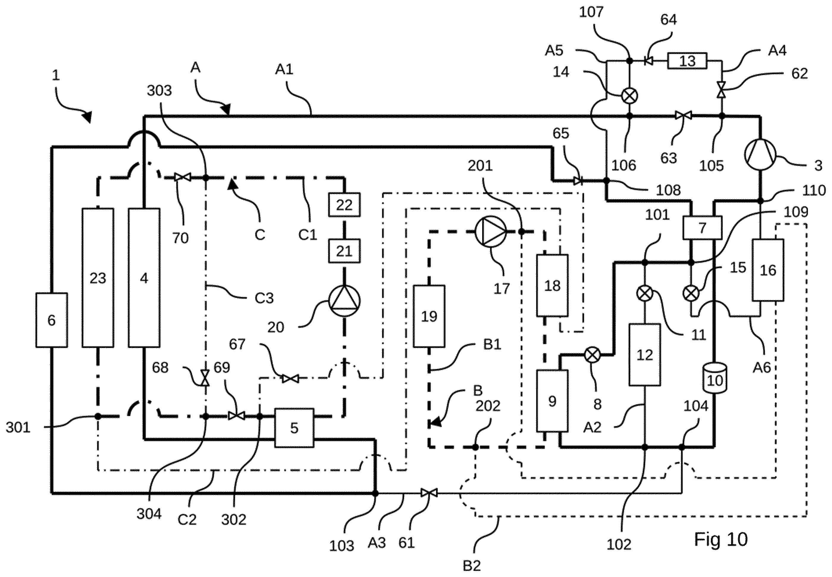 Patent US12552222 Figure 10 – Thermal management device for batteries for an electric or hybrid vehicle
