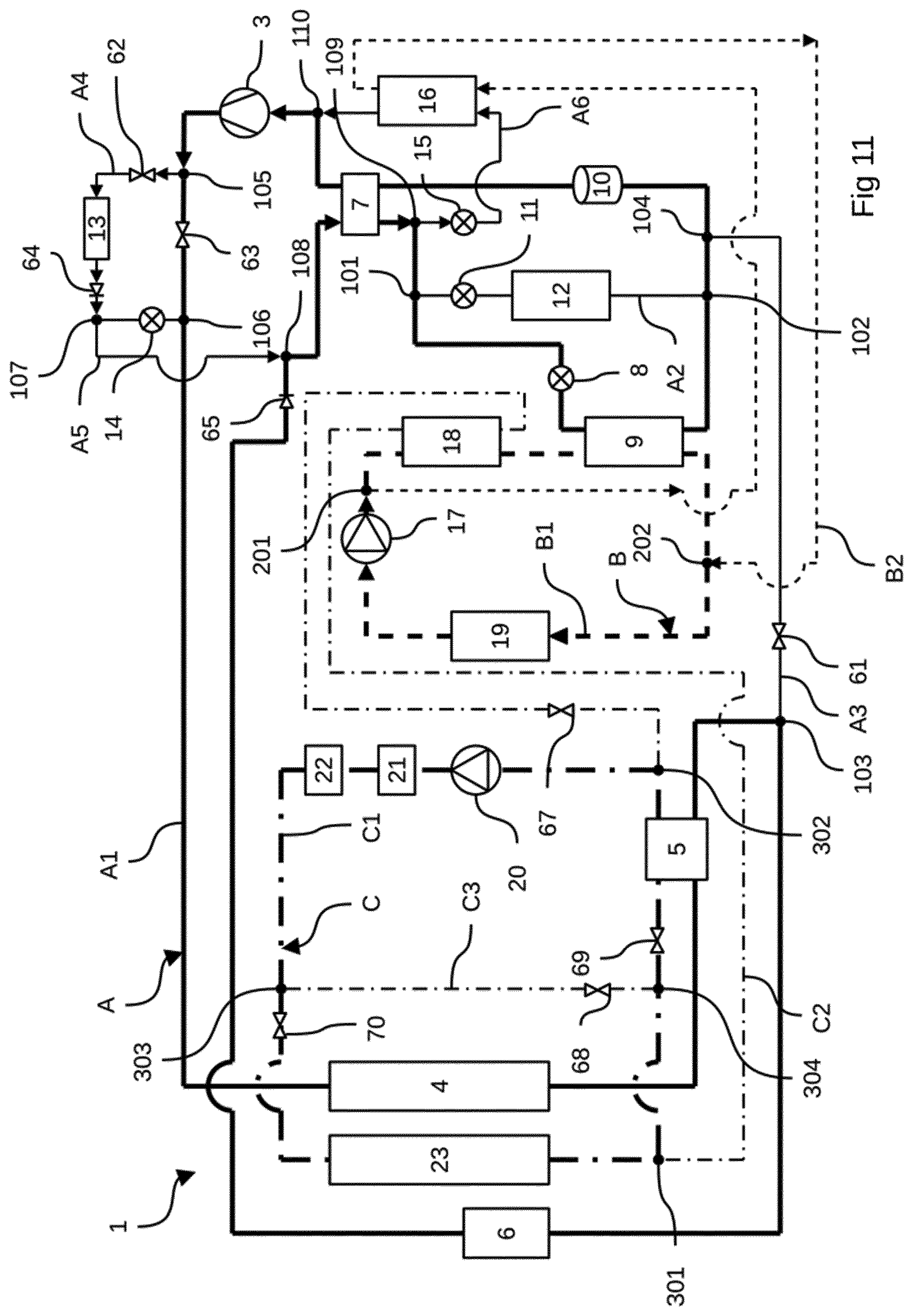 Patent US12552222 Figure 11 – Thermal management device for batteries for an electric or hybrid vehicle