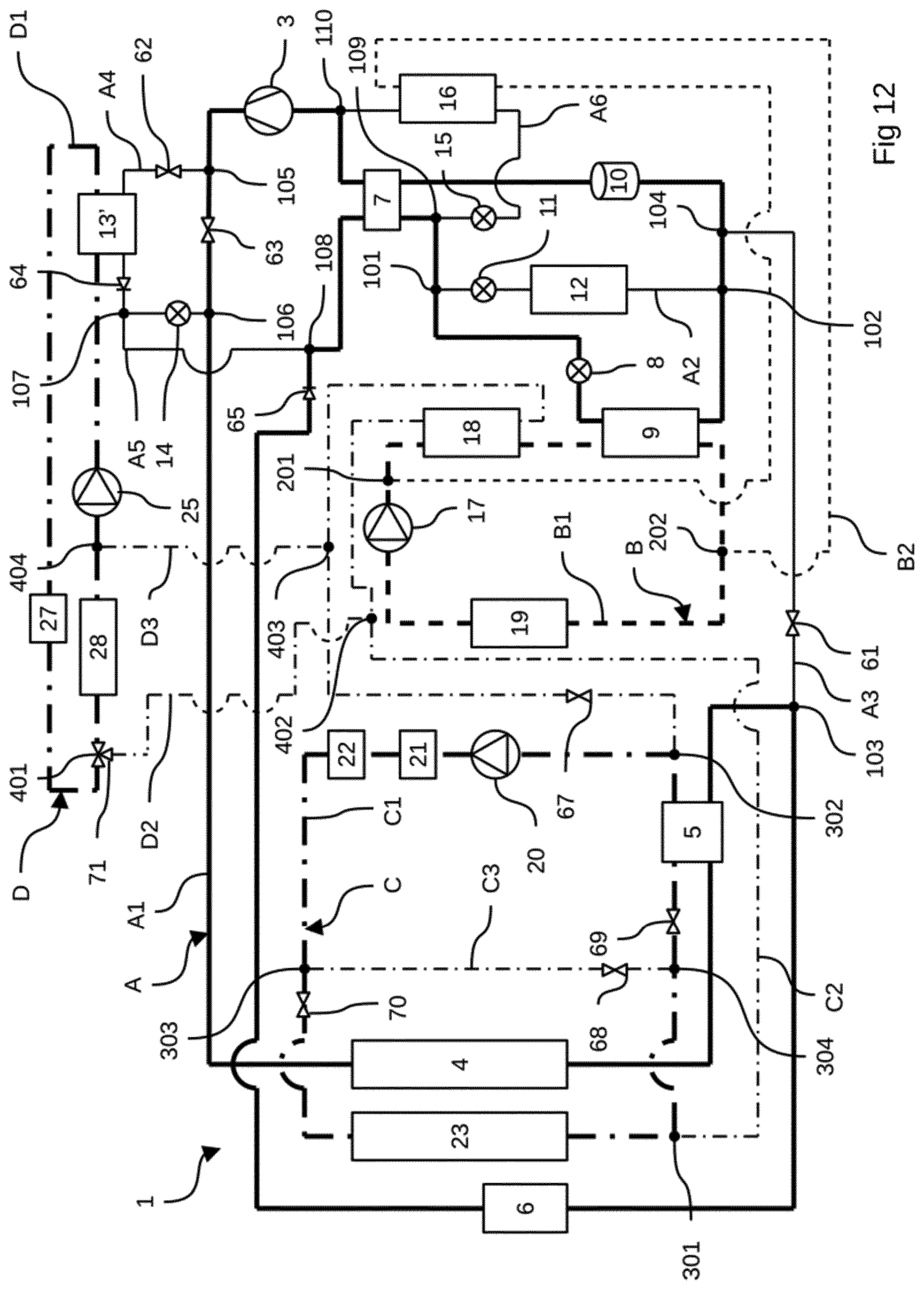 Patent US12552222 Figure 12 – Thermal management device for batteries for an electric or hybrid vehicle