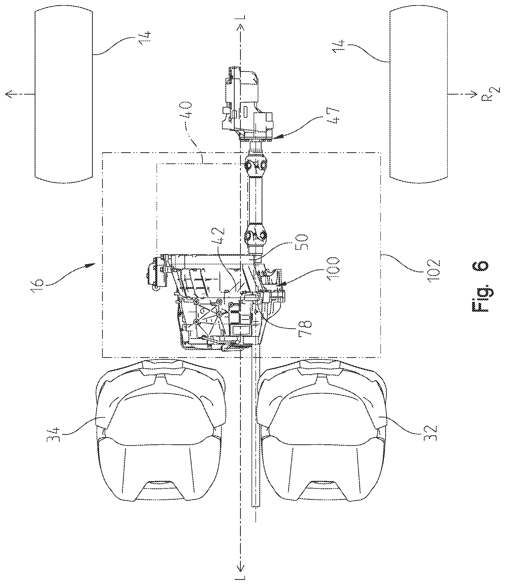 Patent US12552238 Figure 14 – Powertrain for a utility vehicle