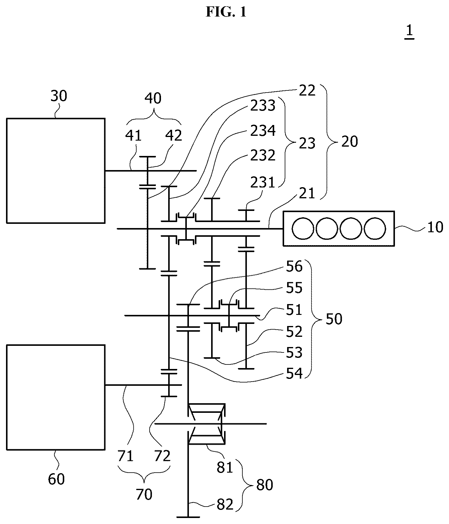 Patent US12552239 — Power transmission device for hybrid vehicle — Figure 1