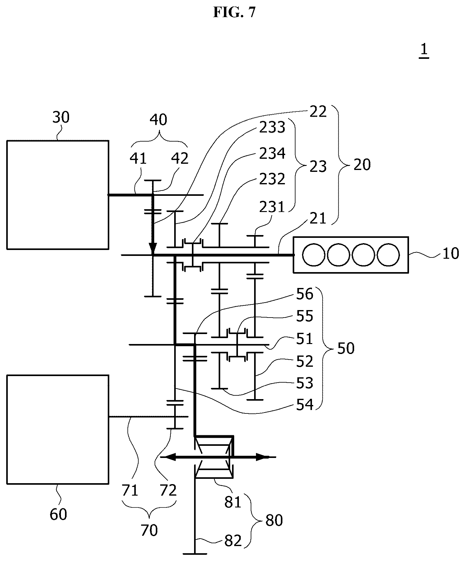 Patent US12552239 Figure 7 – Power transmission device for hybrid vehicle