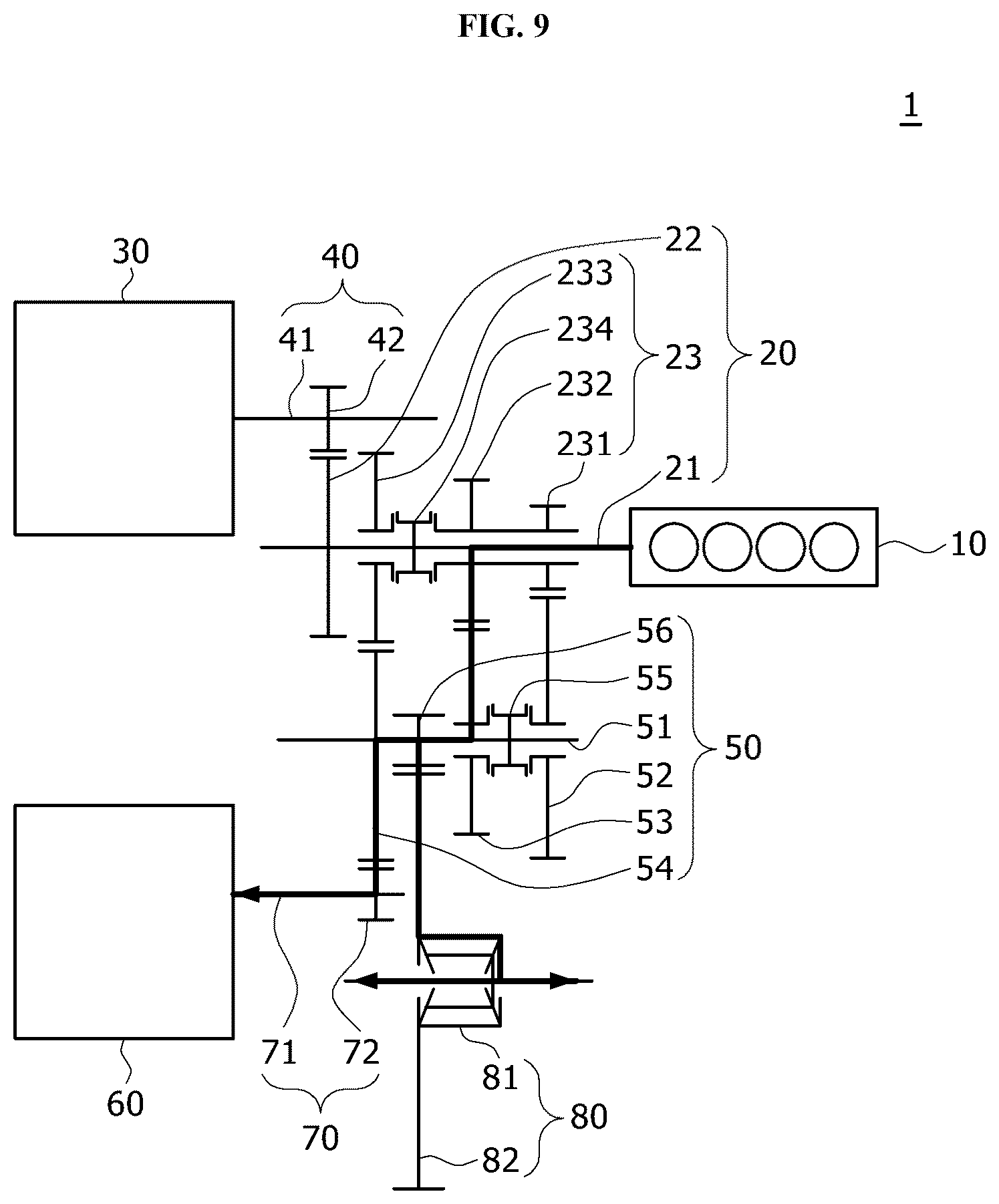 Patent US12552239 Figure 9 – Power transmission device for hybrid vehicle