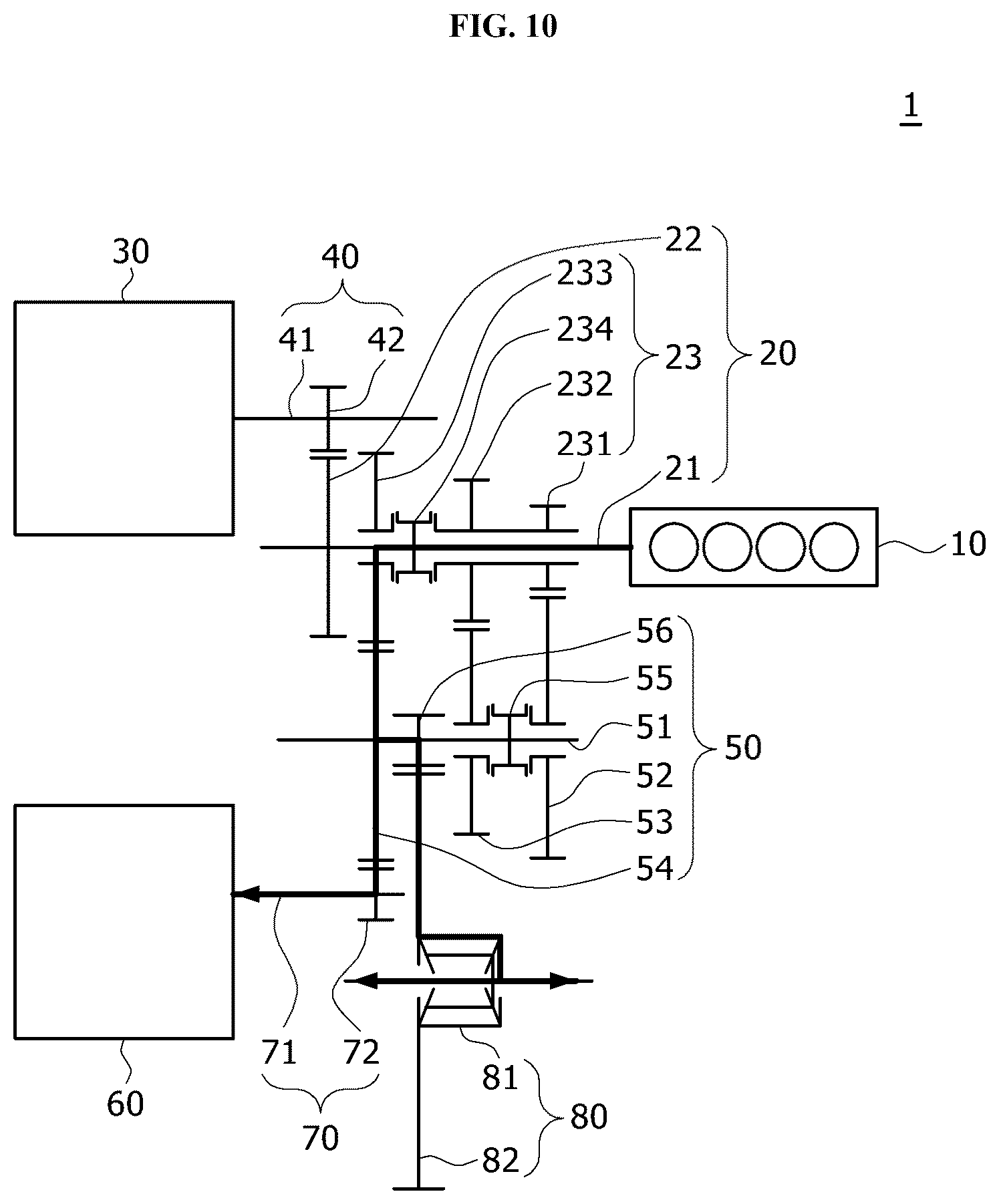 Patent US12552239 Figure 10 – Power transmission device for hybrid vehicle
