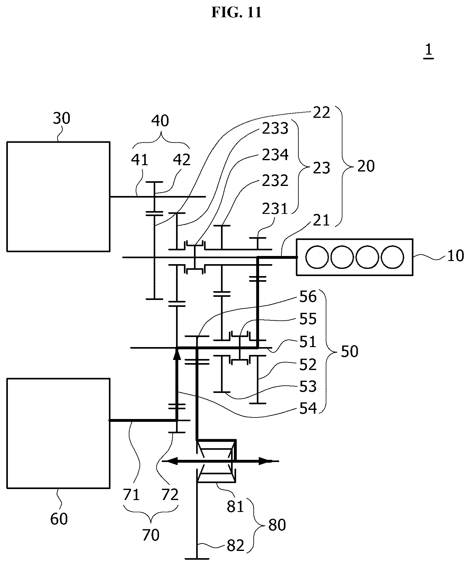 Patent US12552239 Figure 11 – Power transmission device for hybrid vehicle