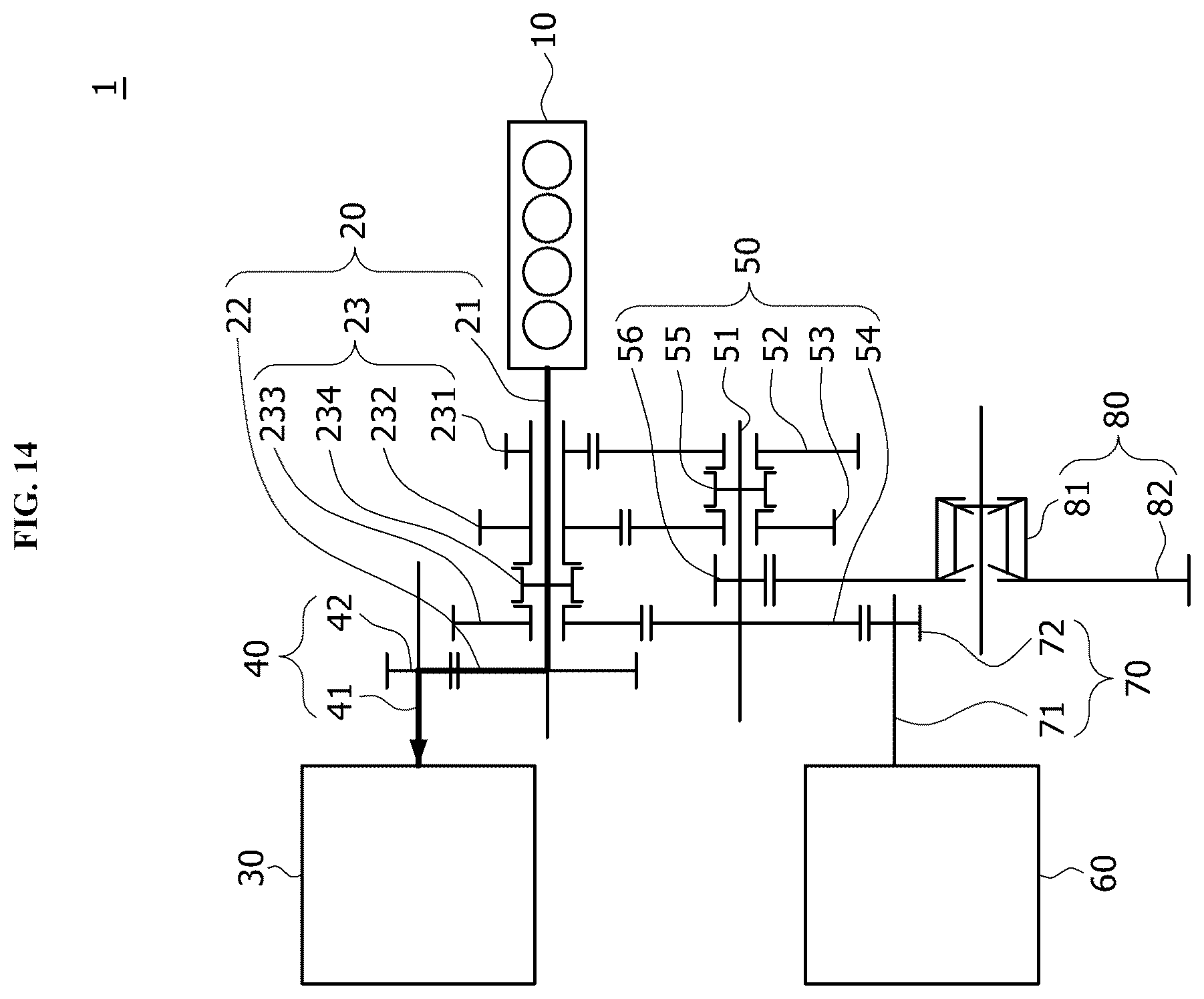 Patent US12552239 Figure 14 – Power transmission device for hybrid vehicle