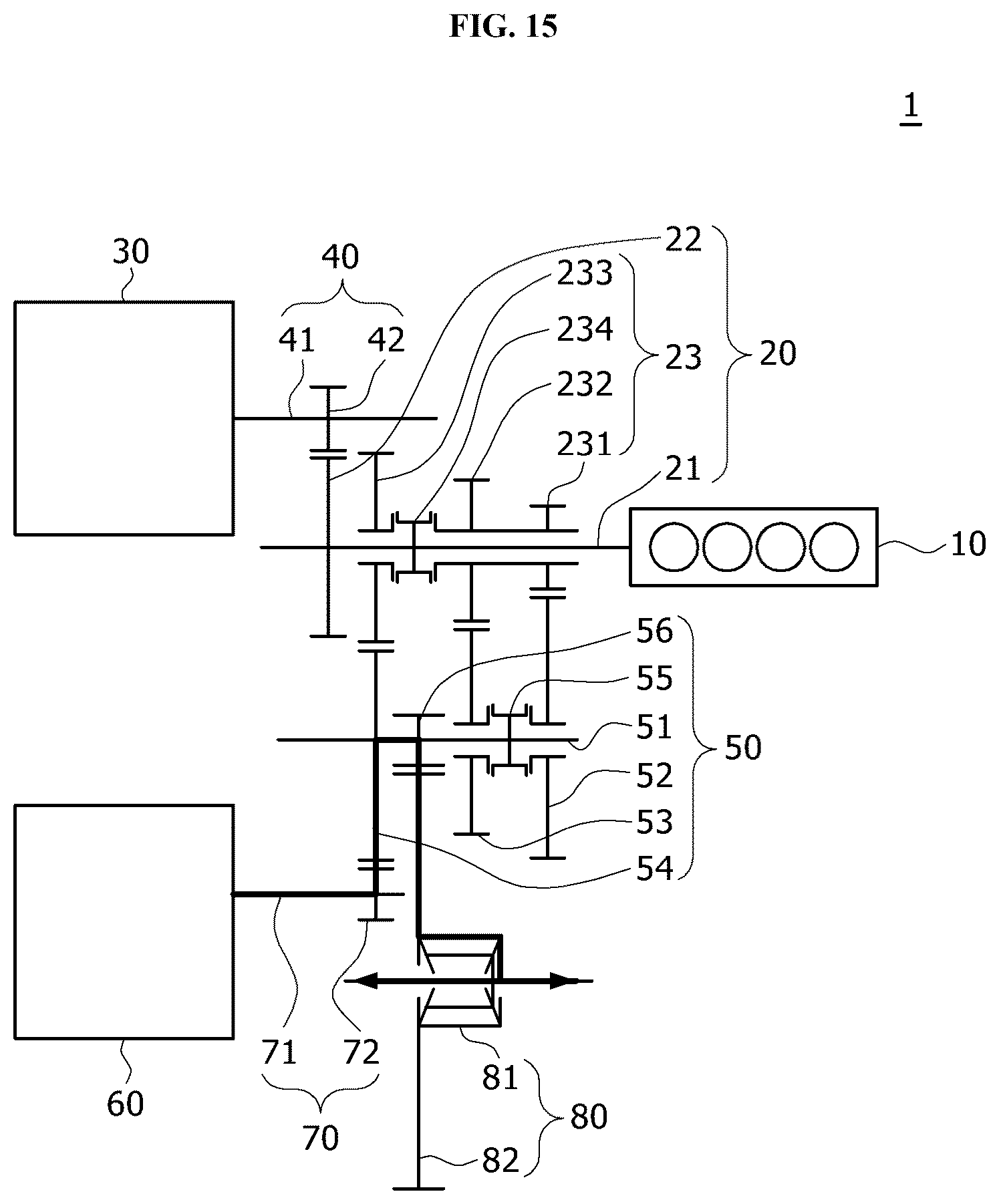 Patent US12552239 Figure 15 – Power transmission device for hybrid vehicle