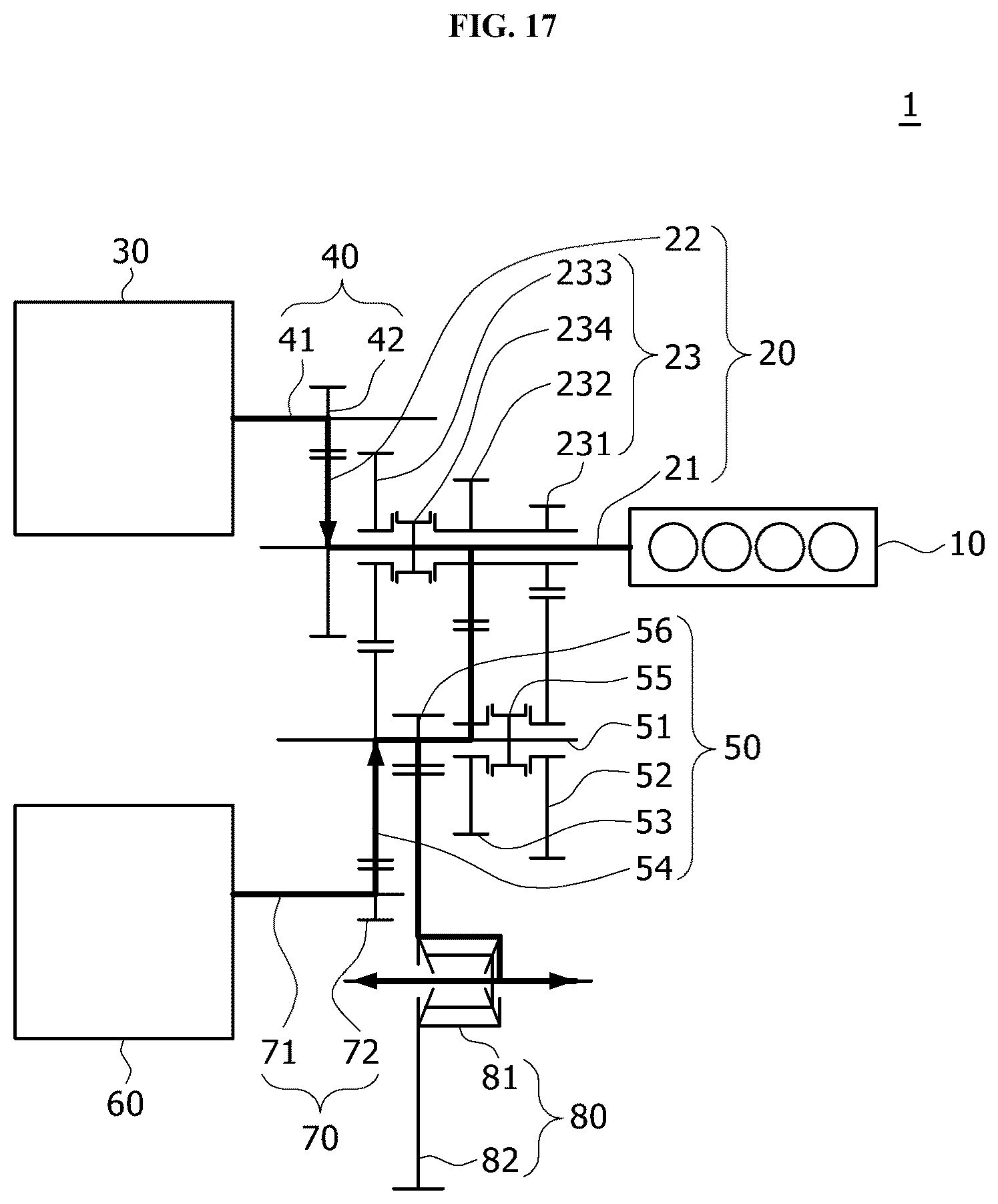 Patent US12552239 Figure 17 – Power transmission device for hybrid vehicle