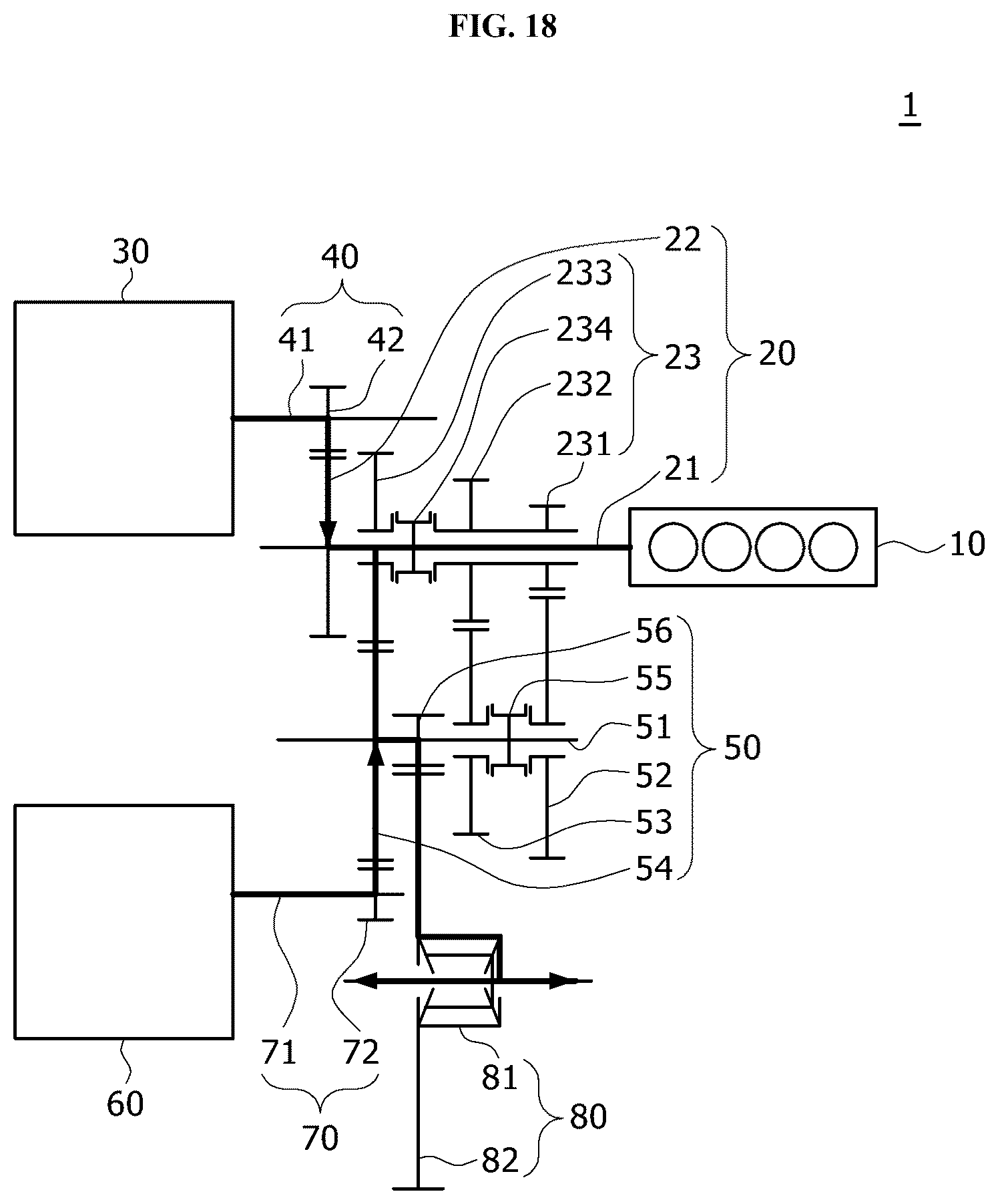 Patent US12552239 Figure 18 – Power transmission device for hybrid vehicle