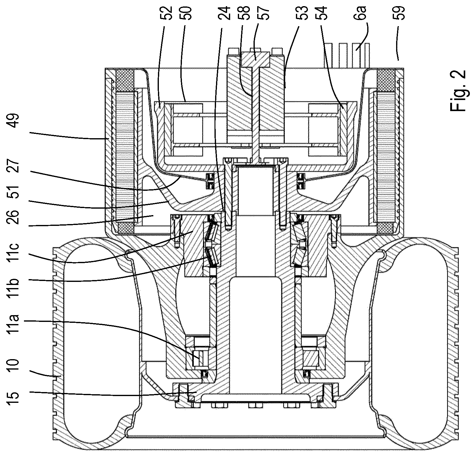 Patent US12552241 Figure 2 – Truck axle with direct drive electric motors