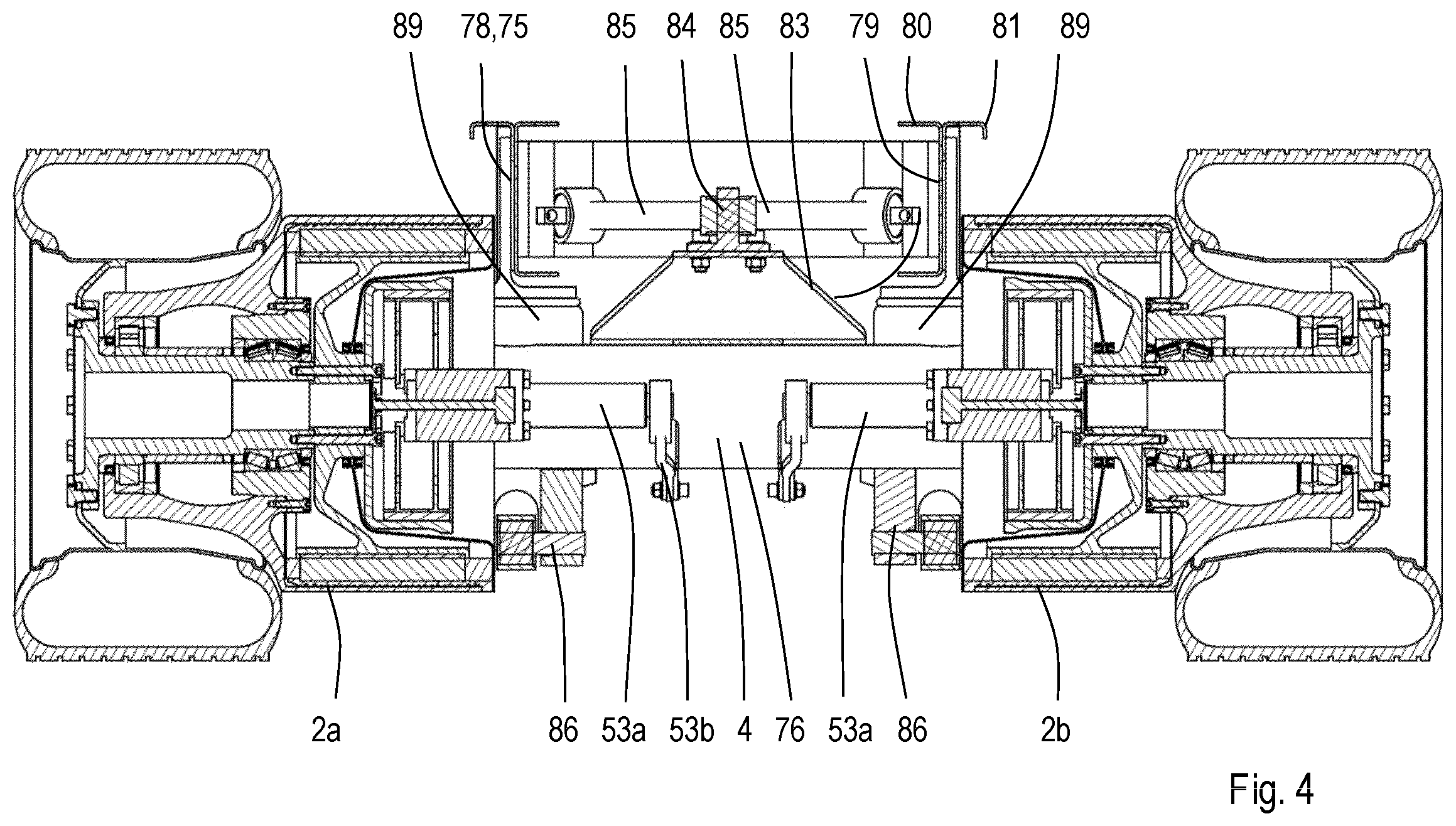 Patent US12552241 Figure 4 – Truck axle with direct drive electric motors