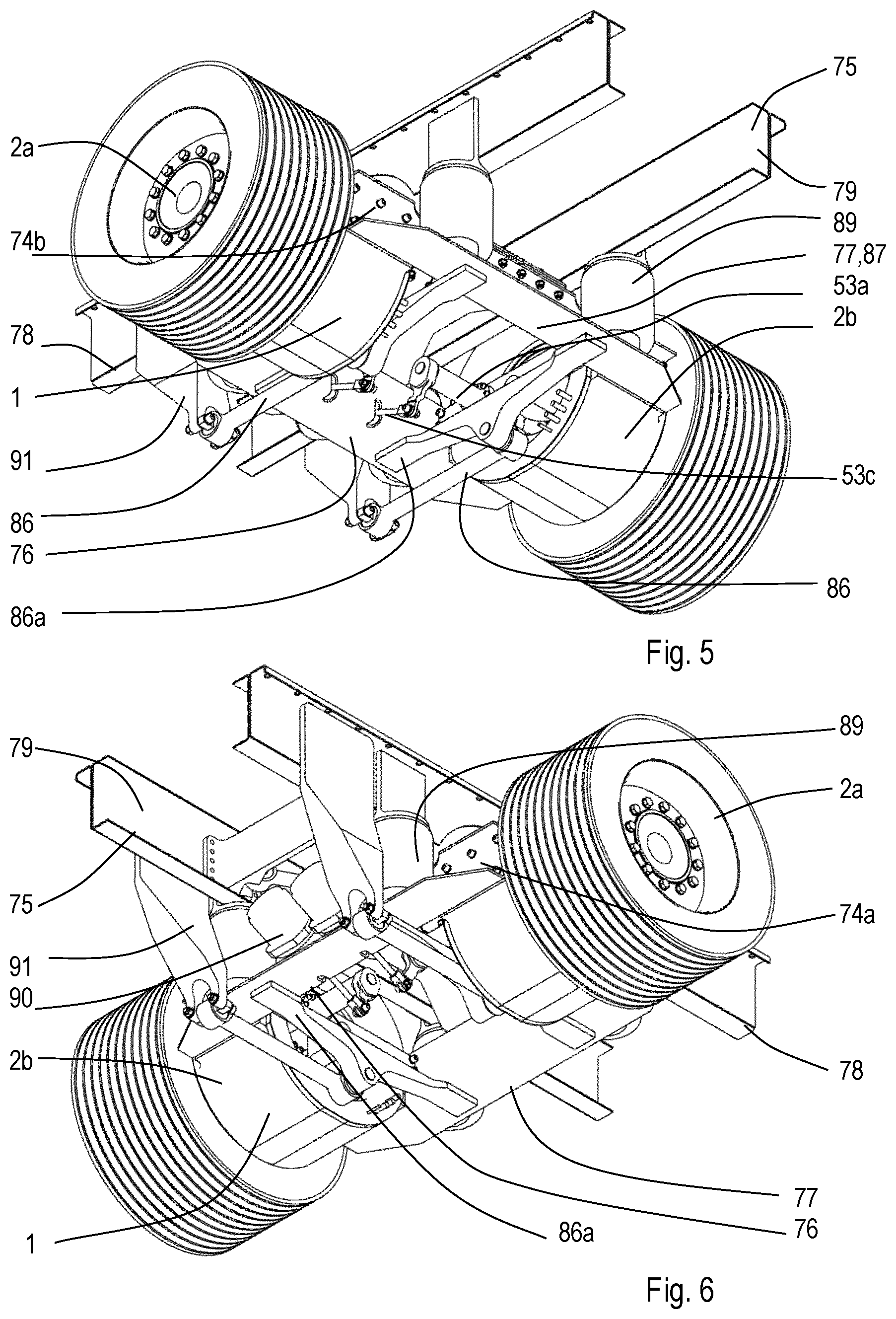 Patent US12552241 Figure 5 – Truck axle with direct drive electric motors