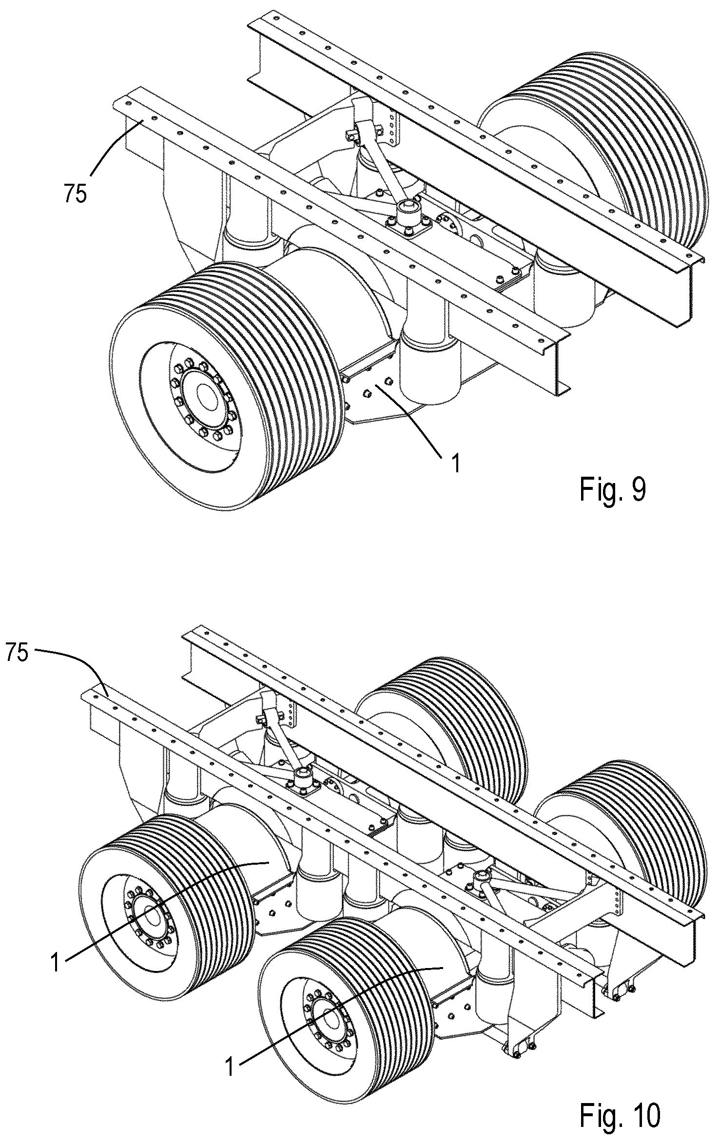 Patent US12552241 Figure 7 – Truck axle with direct drive electric motors