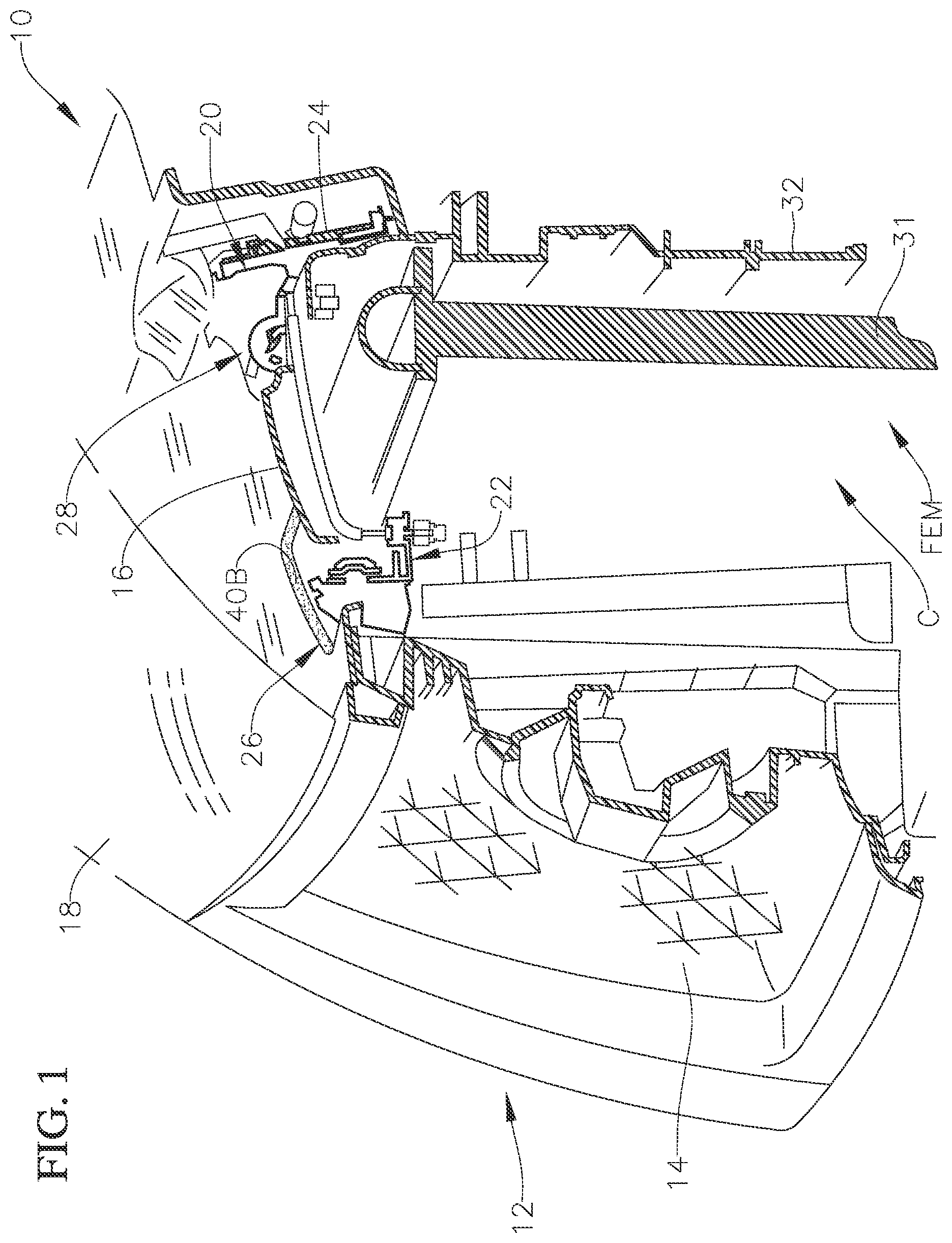 Patent US12552242 Figure 1 – Vehicle front end assembly
