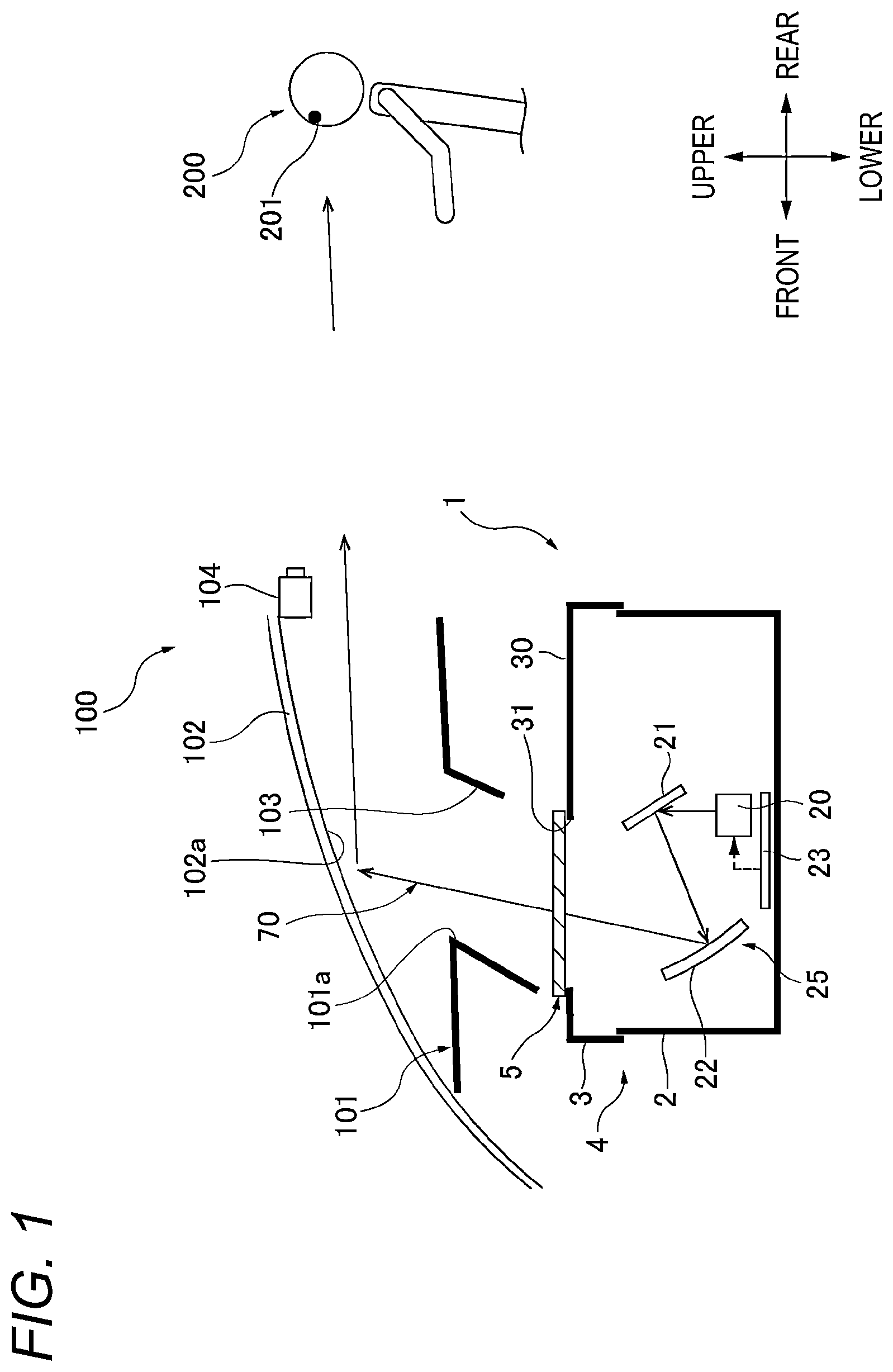 Patent US12552251 Figure 1 – Vehicle display device